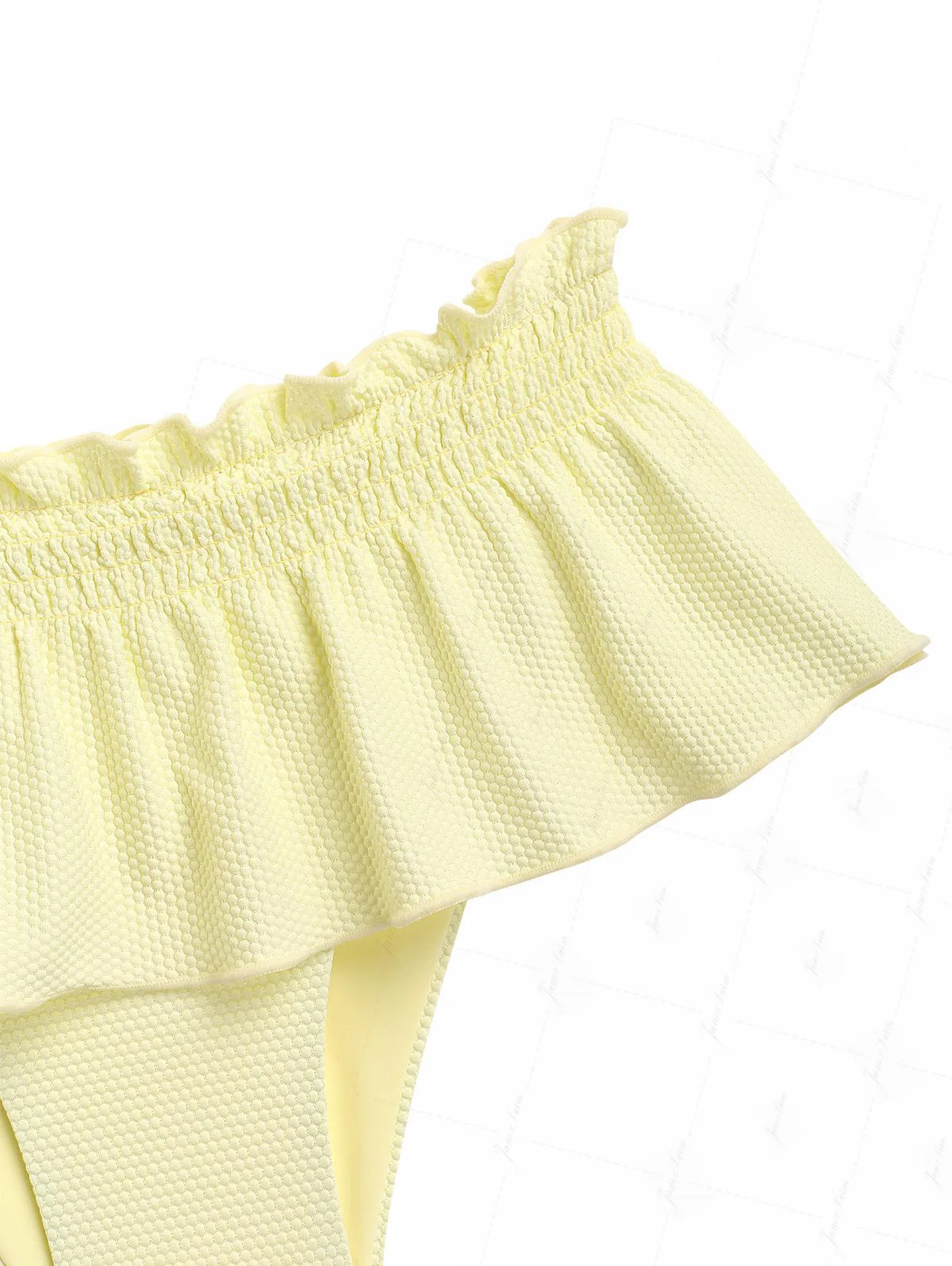 Hellgelber Bikini-Einteiler aus strukturiertem Strickstoff mit Spitzenschleife und Bügeln - Image 6