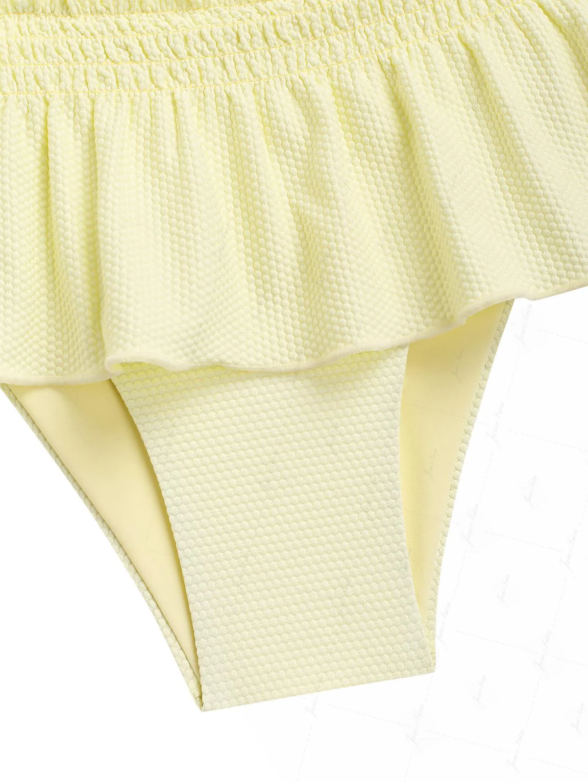 Hellgelber Bikini-Einteiler aus strukturiertem Strickstoff mit Spitzenschleife und Bügeln - Image 7