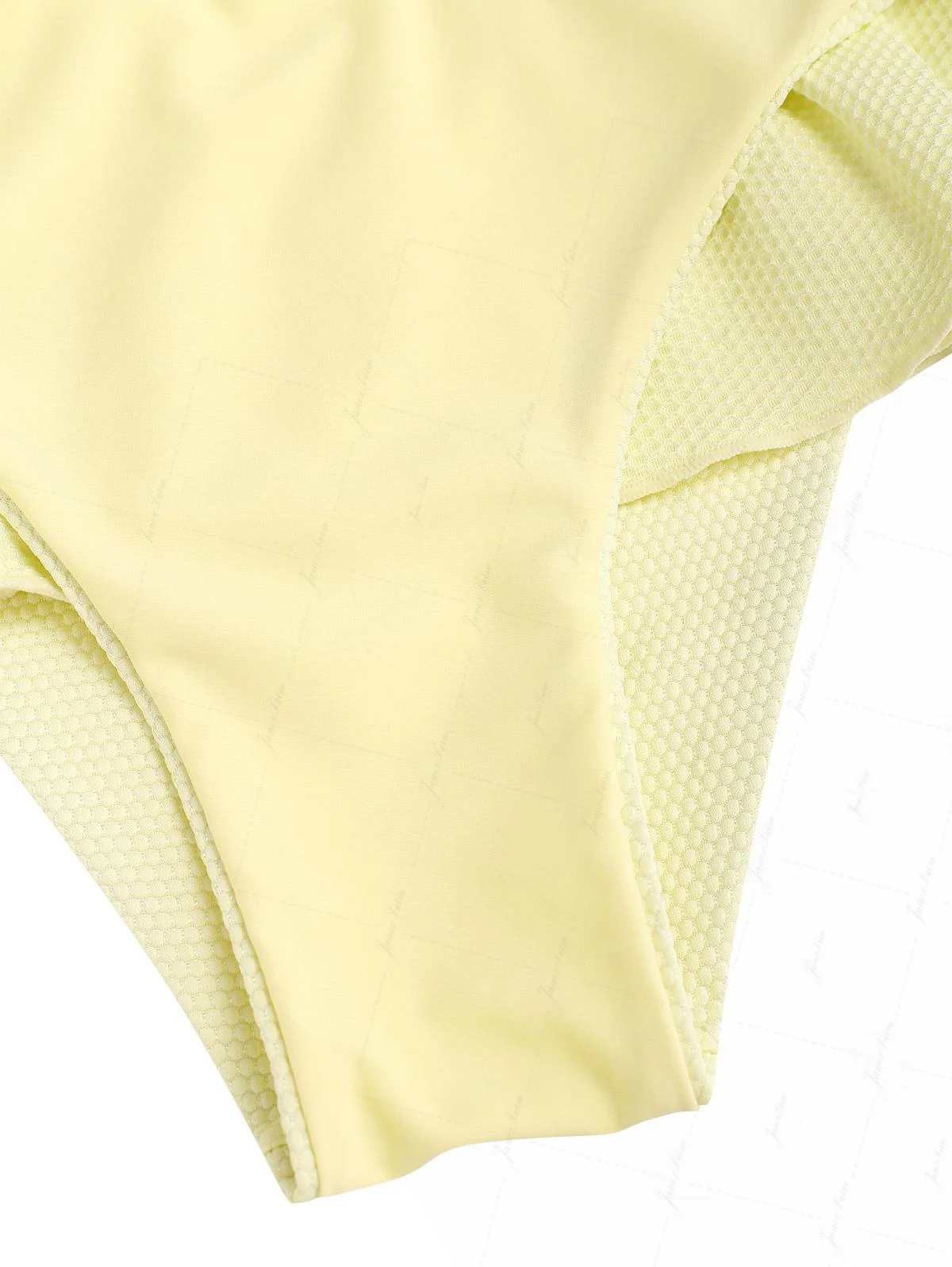 Hellgelber Bikini-Einteiler aus strukturiertem Strickstoff mit Spitzenschleife und Bügeln - Image 8