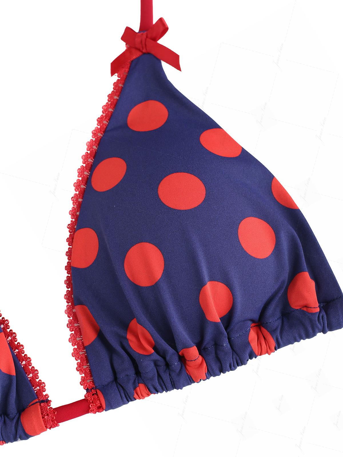 Mitternachtsblaues Triangel-Bikini-Oberteil mit Polka-Dots, Spitze und Schleife, Neckholder - Image 3