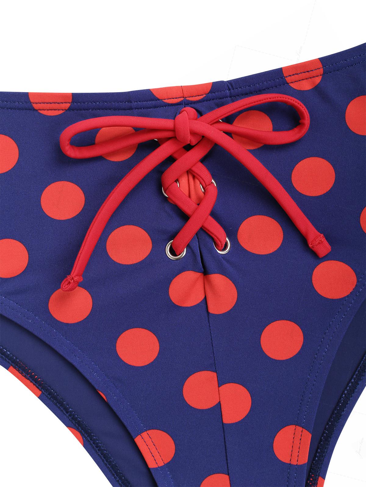 Mitternachtsblaues Bikinihöschen mit Polka-Dots, Schnürung und Schleife, halbbedeckend - Image 3