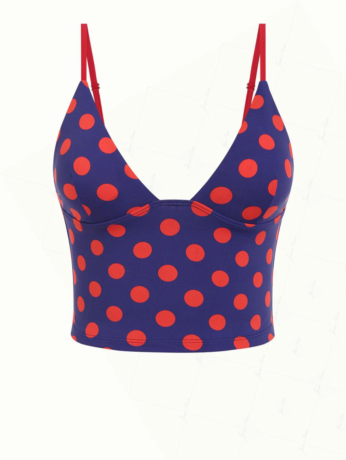Midnight Blue Polka Dot Print Plunging Neck Cami Tankini Top