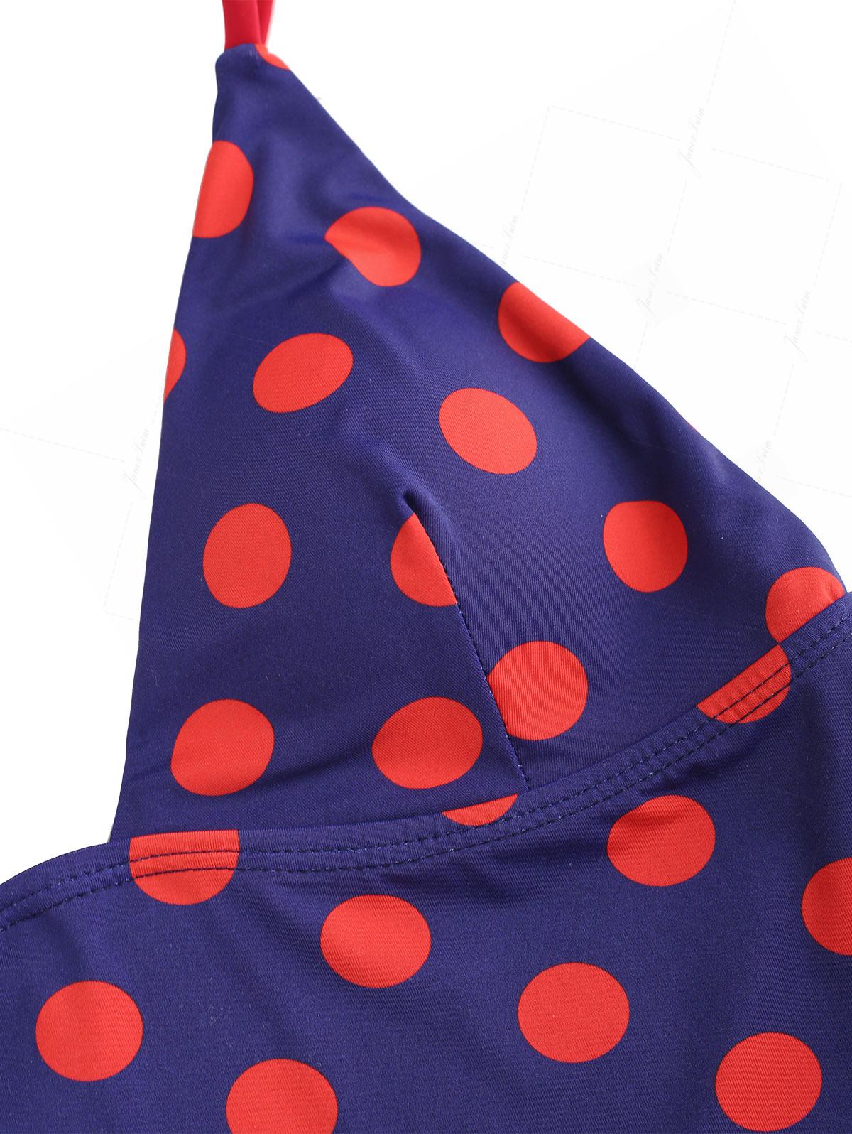 Midnight Blue Polka Dot Print Plunging Neck Cami Tankini Top - Image 3