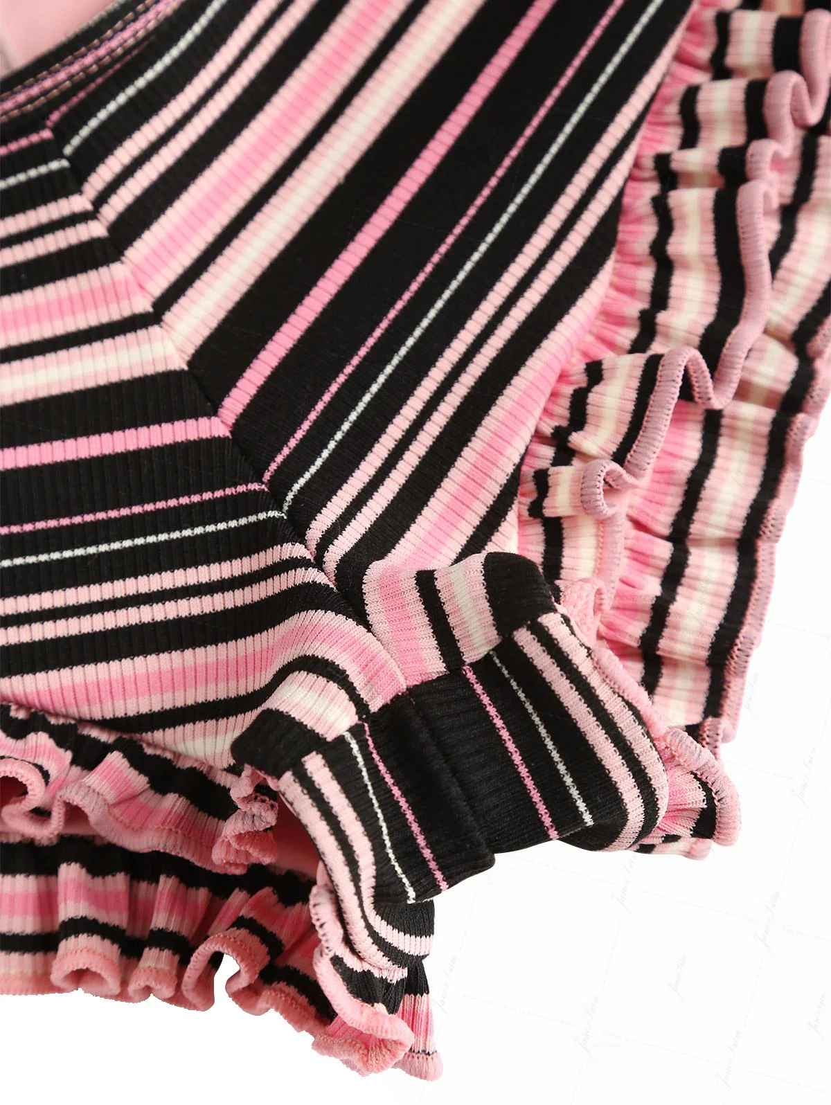 Pink Ribbed Knit Striped Triangle Cheeky Boyshorts Bikini Set - Image 10
