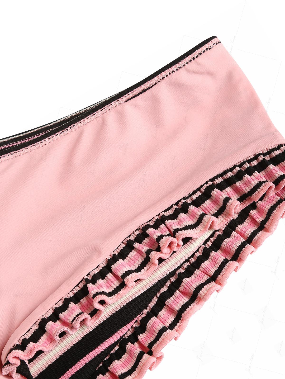 Pink Ribbed Knit Striped Triangle Cheeky Boyshorts Bikini Set - Image 11