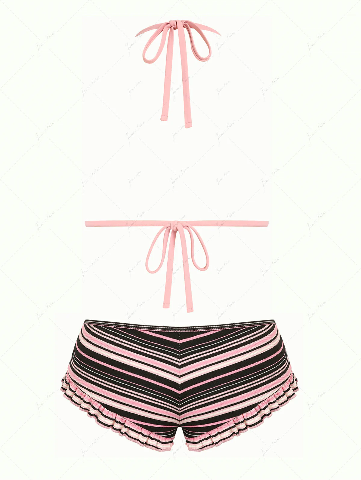 Pink Ribbed Knit Striped Triangle Cheeky Boyshorts Bikini Set - Image 6