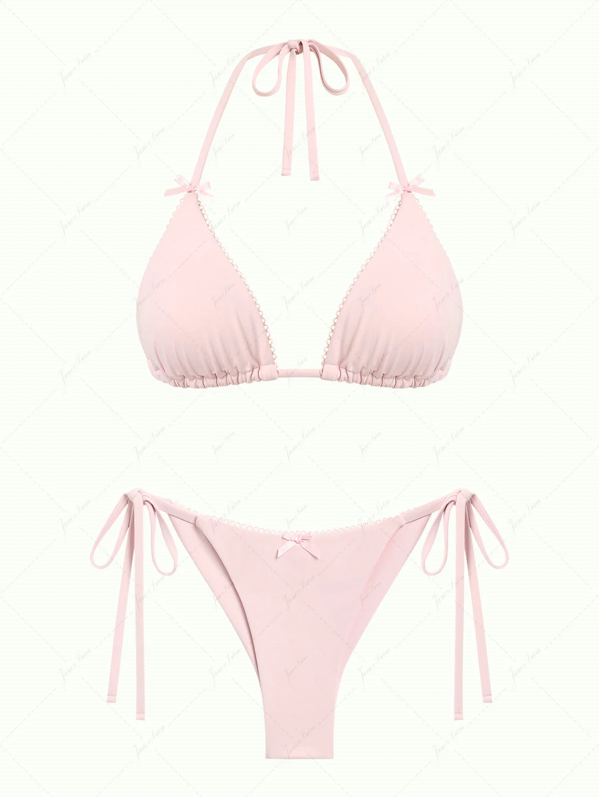 Pinkfarbenes Bikini-Set mit Picot-Triangel-Oberteil und frechem brasilianischem Höschen