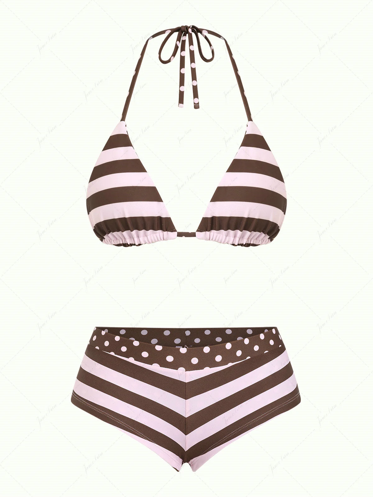 Bikini-Set aus pink gestreiftem, gepunktetem Triangel-Top und frechen Boyshorts