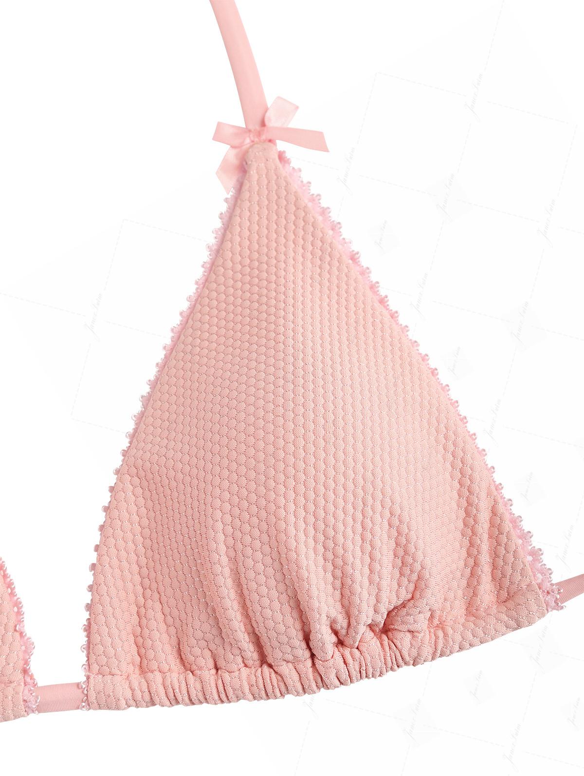 Bikini-Set aus pinkfarbenem, strukturiertem Strickstoff: Neckholder-Triangel-Top und freches brasilianisches Höschen - Image 10
