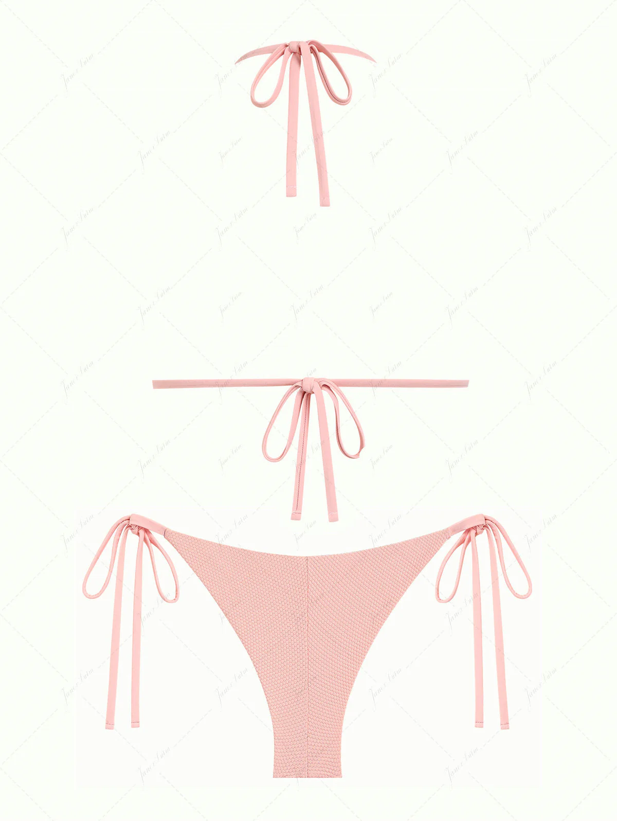 Bikini-Set aus pinkfarbenem, strukturiertem Strickstoff: Neckholder-Triangel-Top und freches brasilianisches Höschen - Image 8