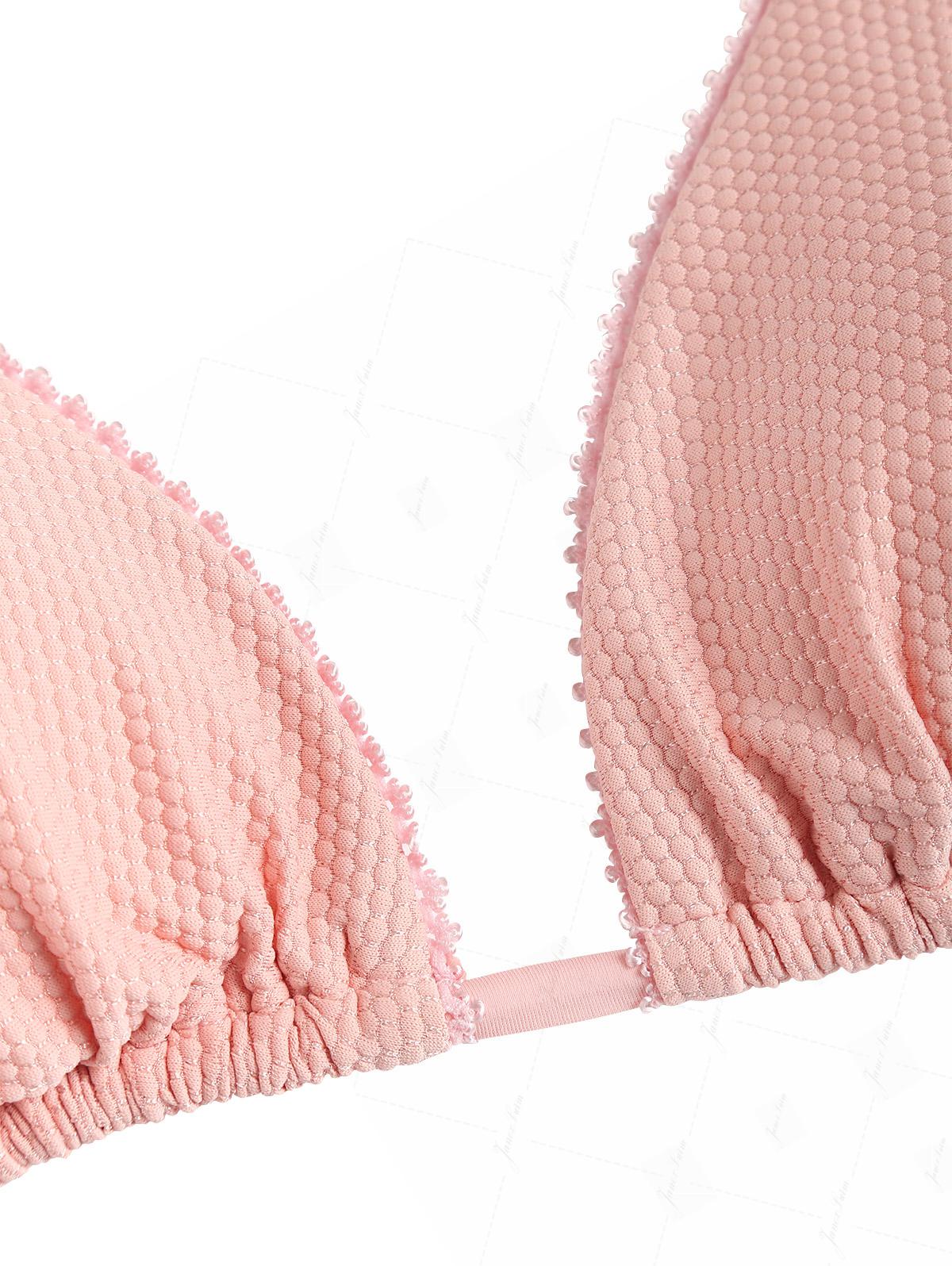 Bikini-Set aus pinkfarbenem, strukturiertem Strickstoff: Neckholder-Triangel-Top und freches brasilianisches Höschen - Image 9