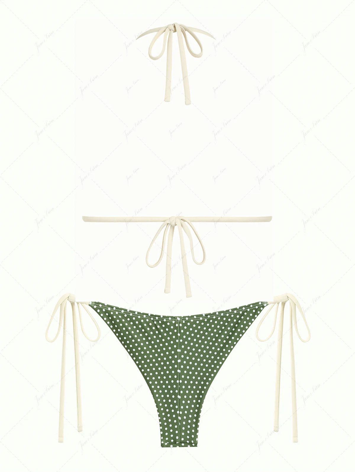 Plant Green Polka Dot Lace Bowknot Triangle Top & Cheeky Brazilian Bottom Bikini Set - Image 2