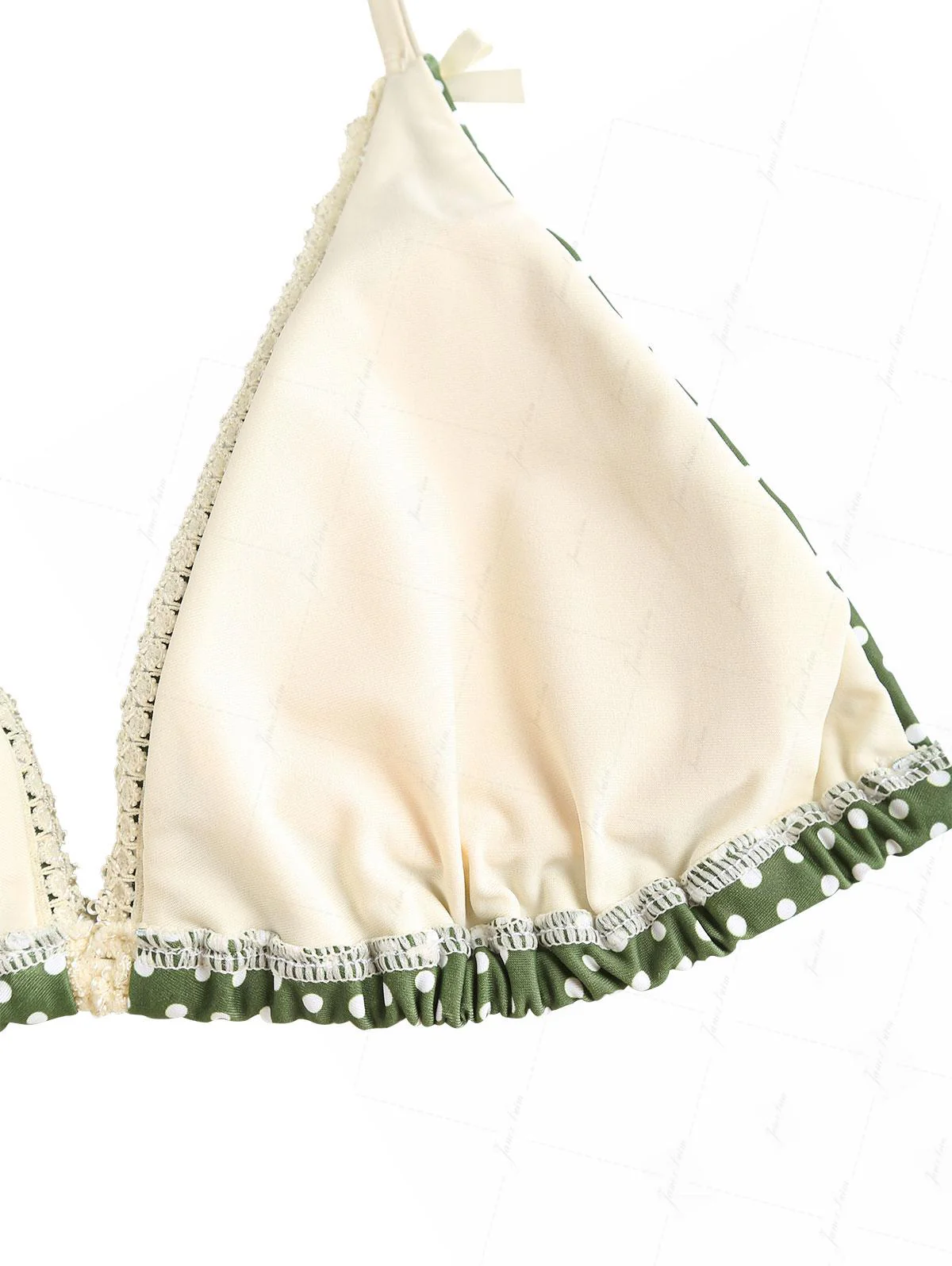 Plant Green Polka Dot Lace Bowknot Triangle Top & Cheeky Brazilian Bottom Bikini Set - Image 4