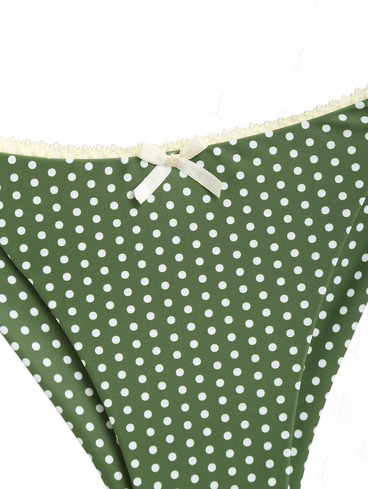 Plant Green Polka Dot Lace Bowknot Triangle Top & Cheeky Brazilian Bottom Bikini Set - Image 5