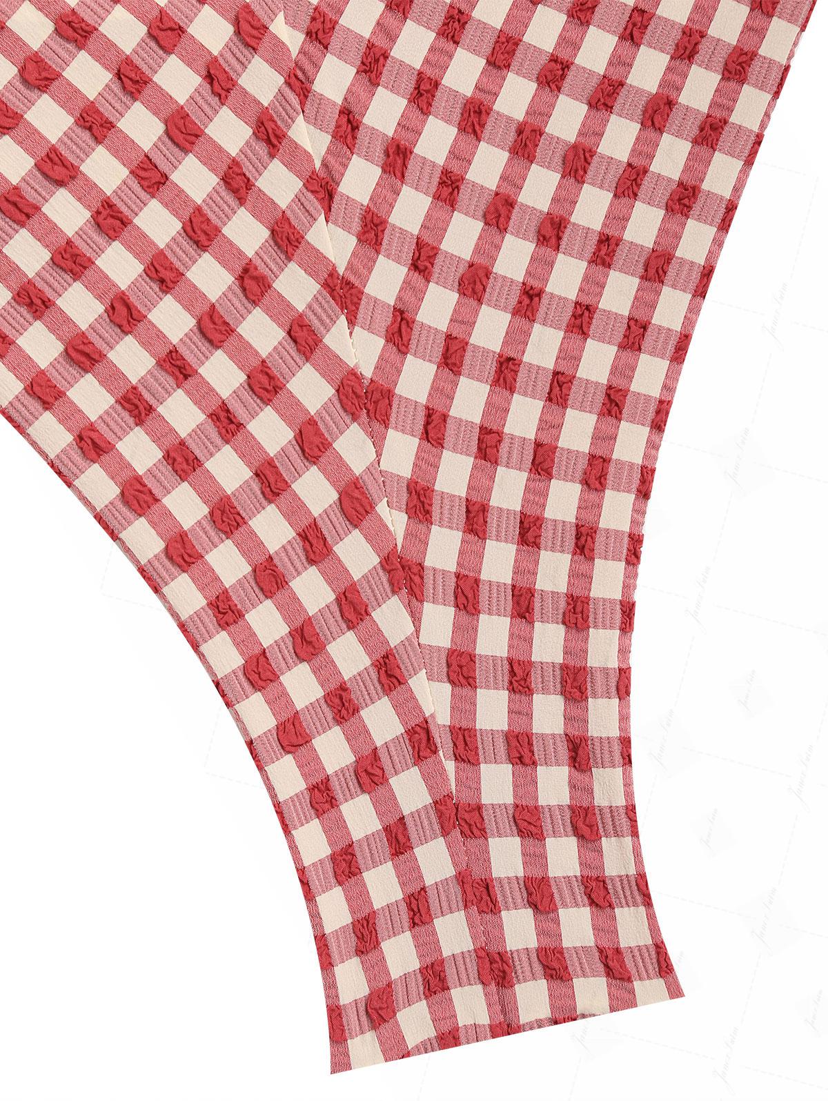 Pomegranate Red Gingham Lace Bowknot String Cheeky Brazilian Bikini Bottom - Image 4