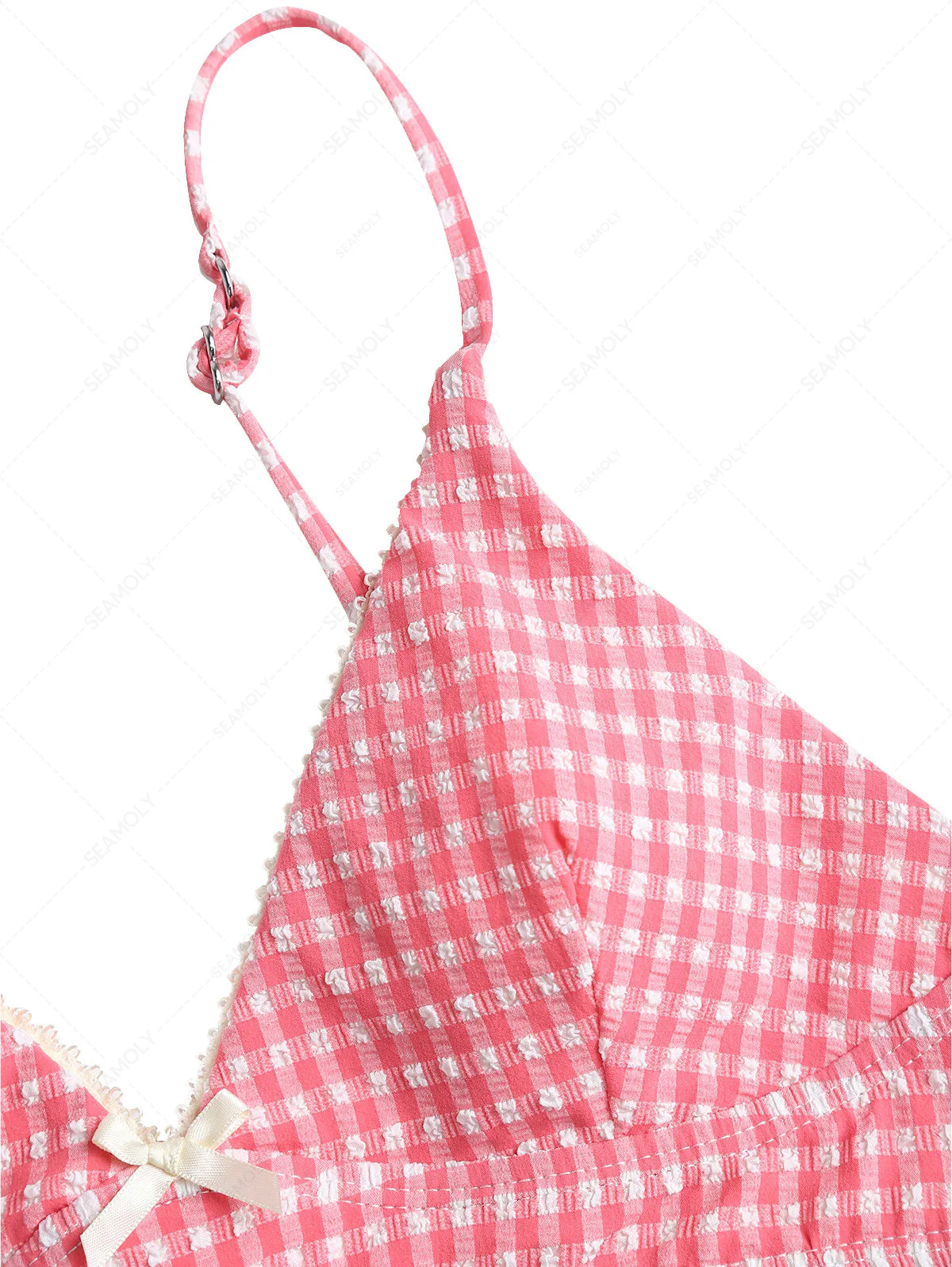 Rotes Bikinioberteil im Tank-Stil mit Spitzenborte und Schleife - Image 3