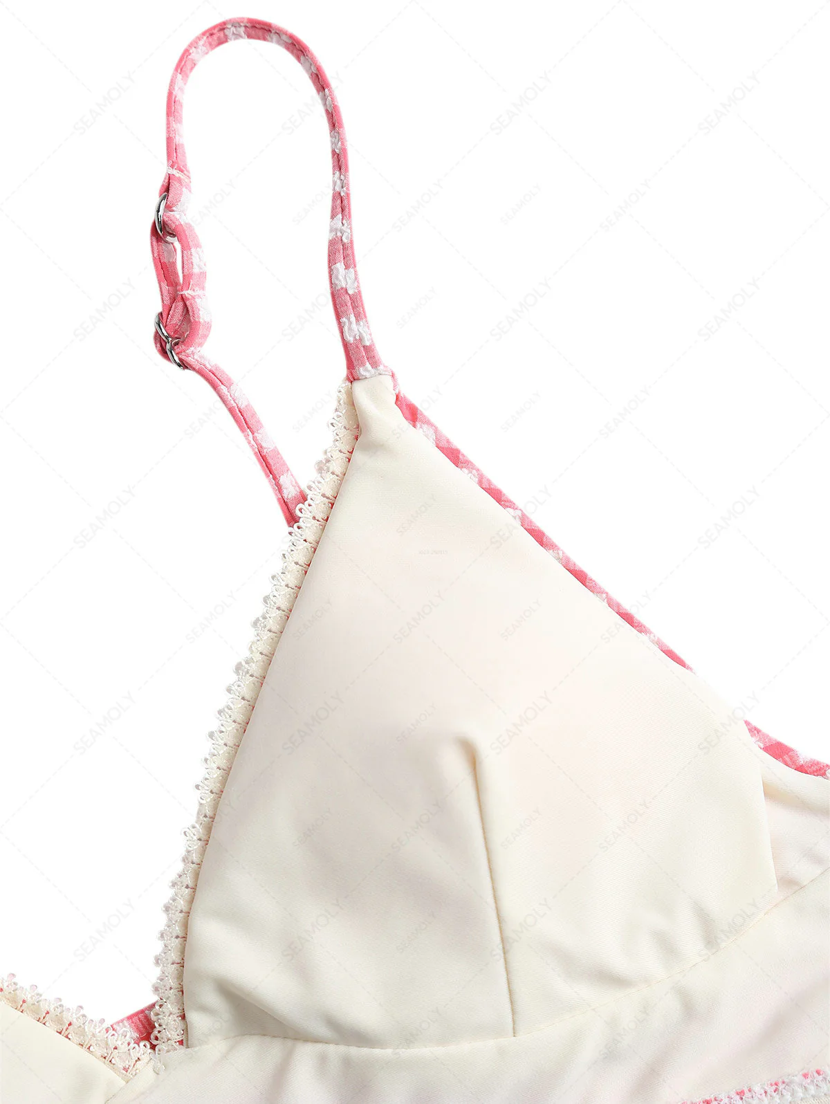 Rotes Bikinioberteil im Tank-Stil mit Spitzenborte und Schleife - Image 4