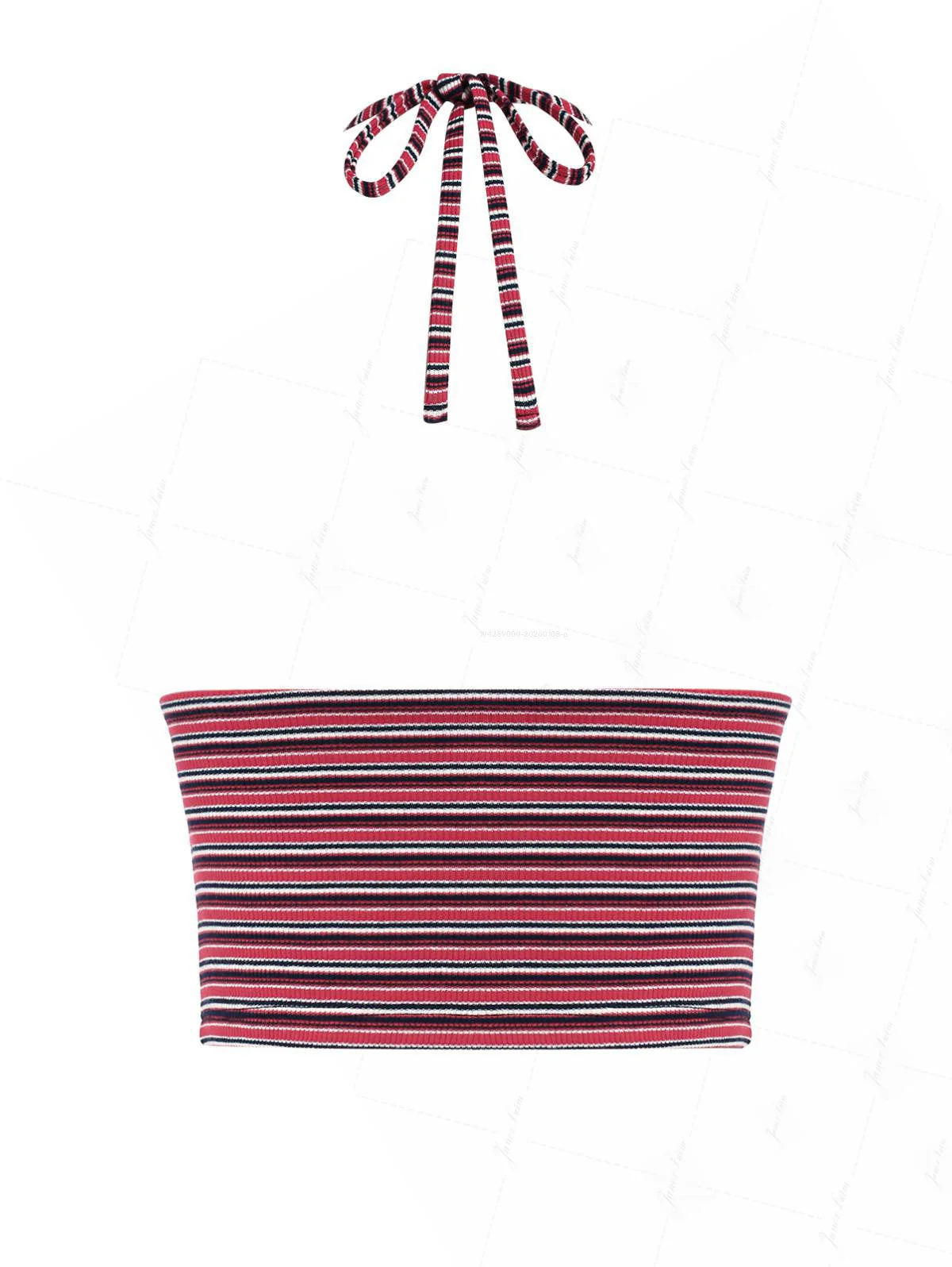Rotes, gestreiftes, geripptes Tankini-Top mit Neckholder und Push-up-Effekt - Image 2