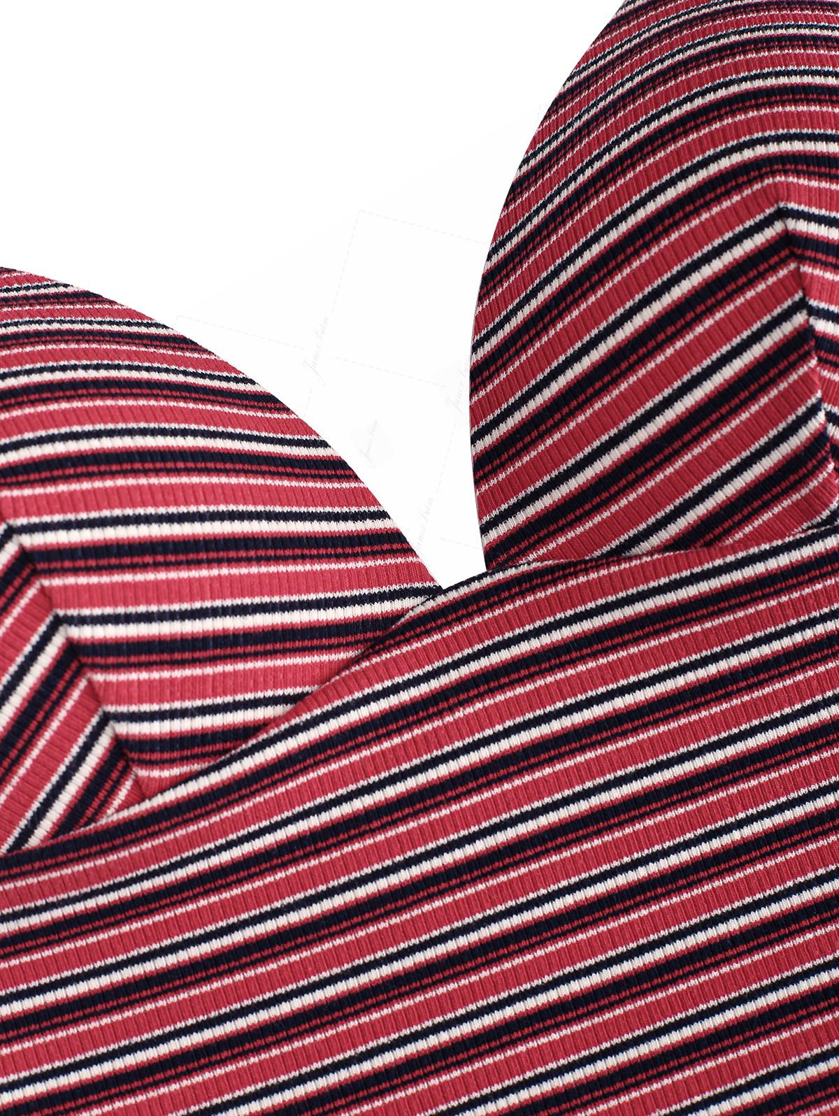 Rotes, gestreiftes, geripptes Tankini-Top mit Neckholder und Push-up-Effekt - Image 3