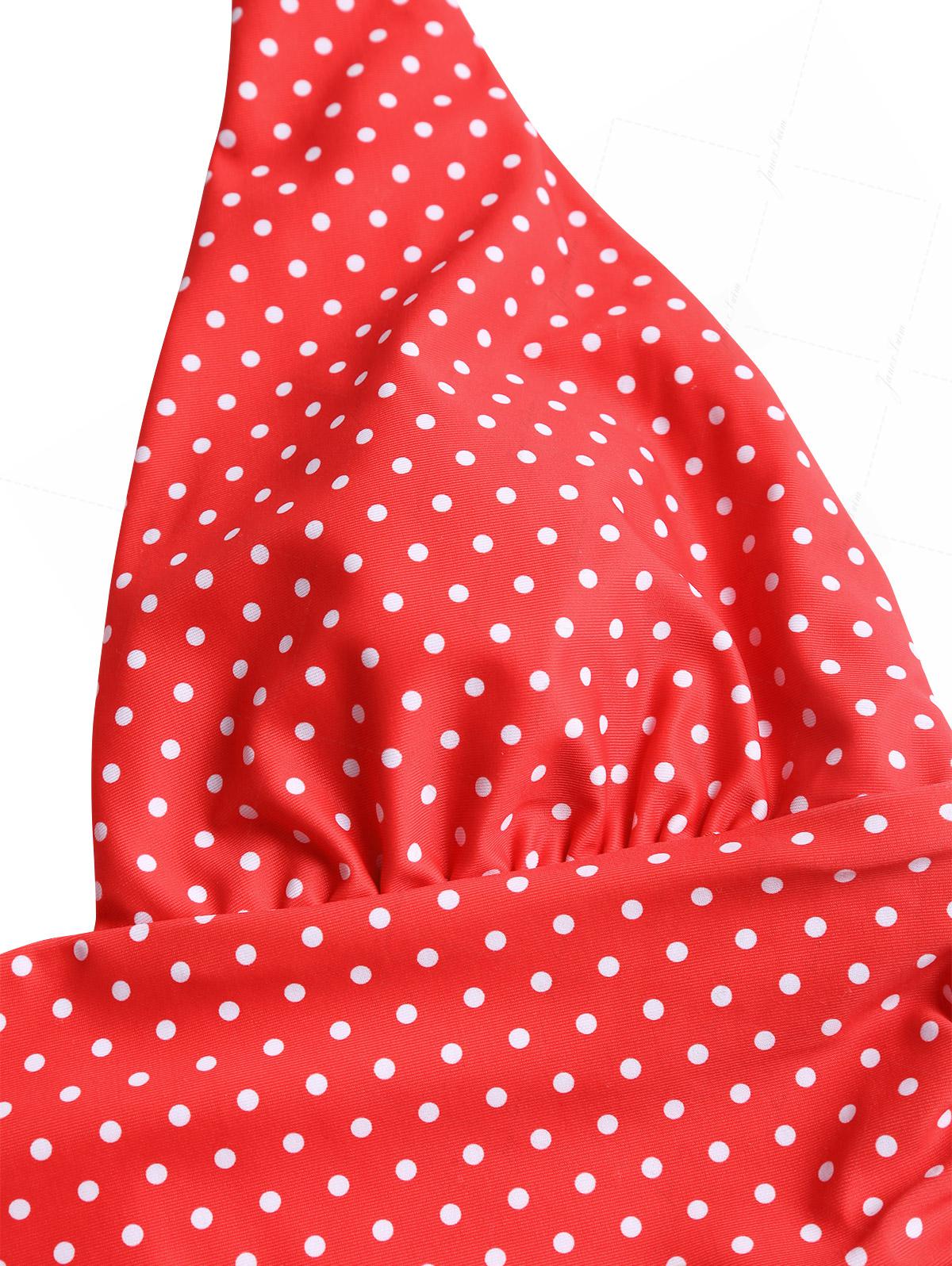 Einteiliger Badeanzug im Vintage-Stil mit rotem Polka-Dot-Muster, Raffungen und tiefem Ausschnitt - Image 4