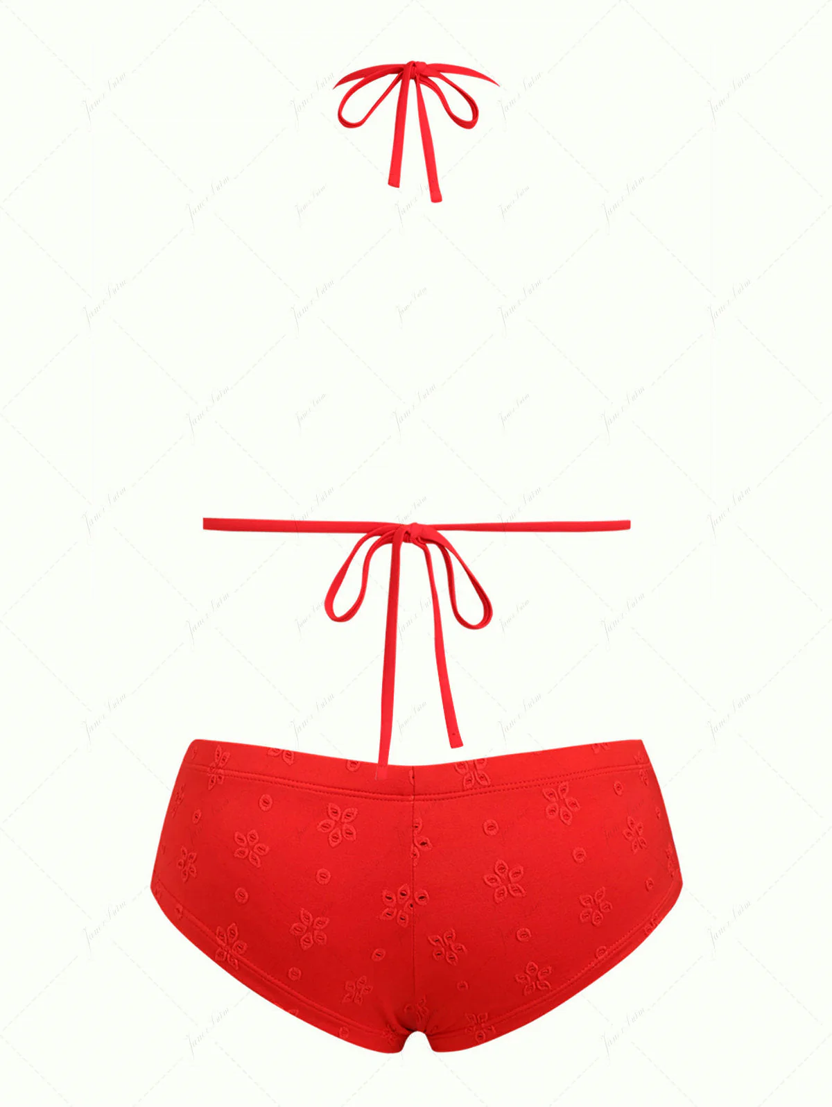 Rotes Bikini-Set aus recyceltem Jacquard-Stoff mit Kunstperlen, Neckholder, Triangel-Ausschnitt und frechen Boyshorts - Image 7