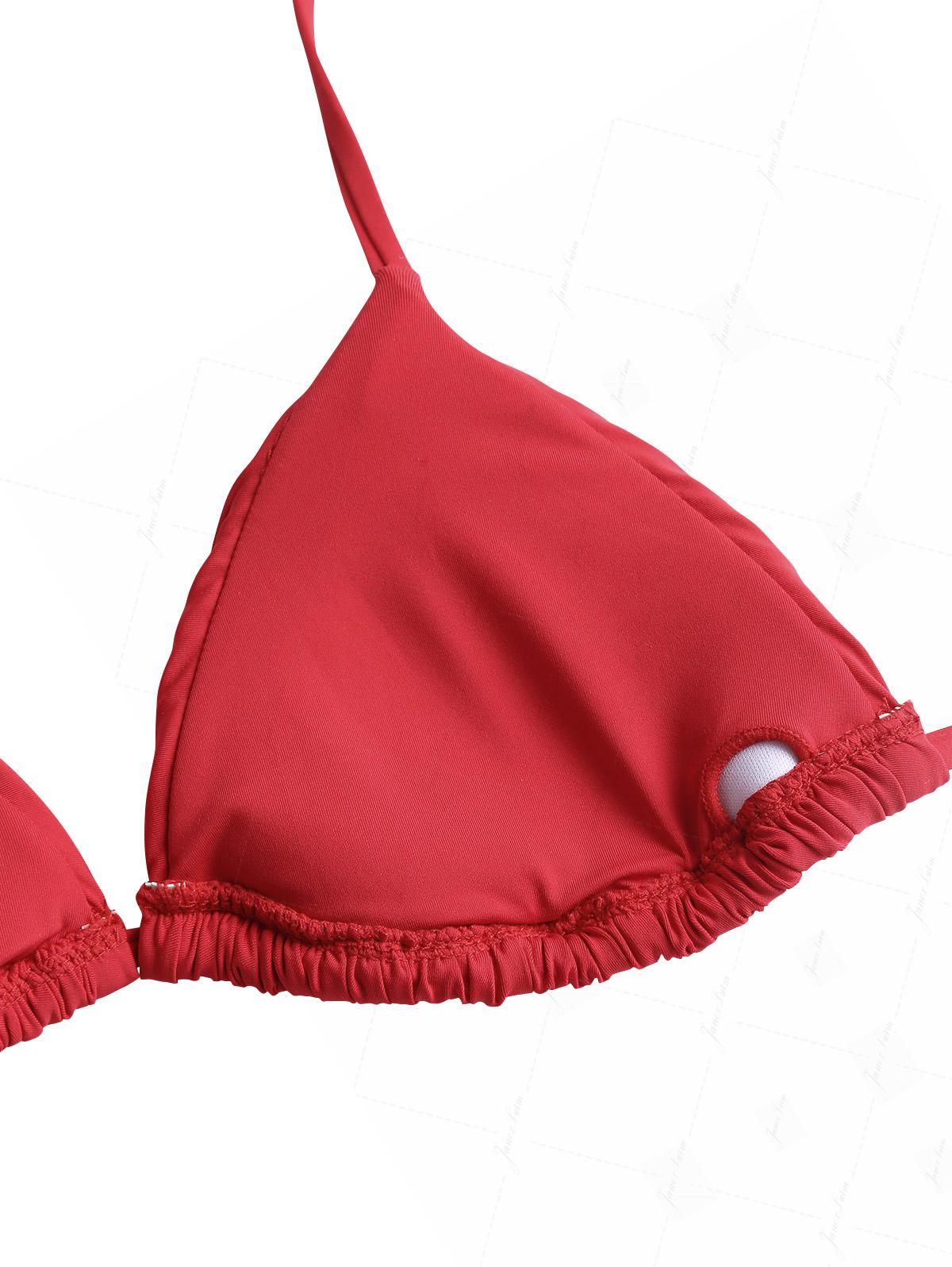 Rotes Bikini-Set mit gerafftem Neckholder-Triangel-Top und frechem brasilianischem Höschen - Image 4