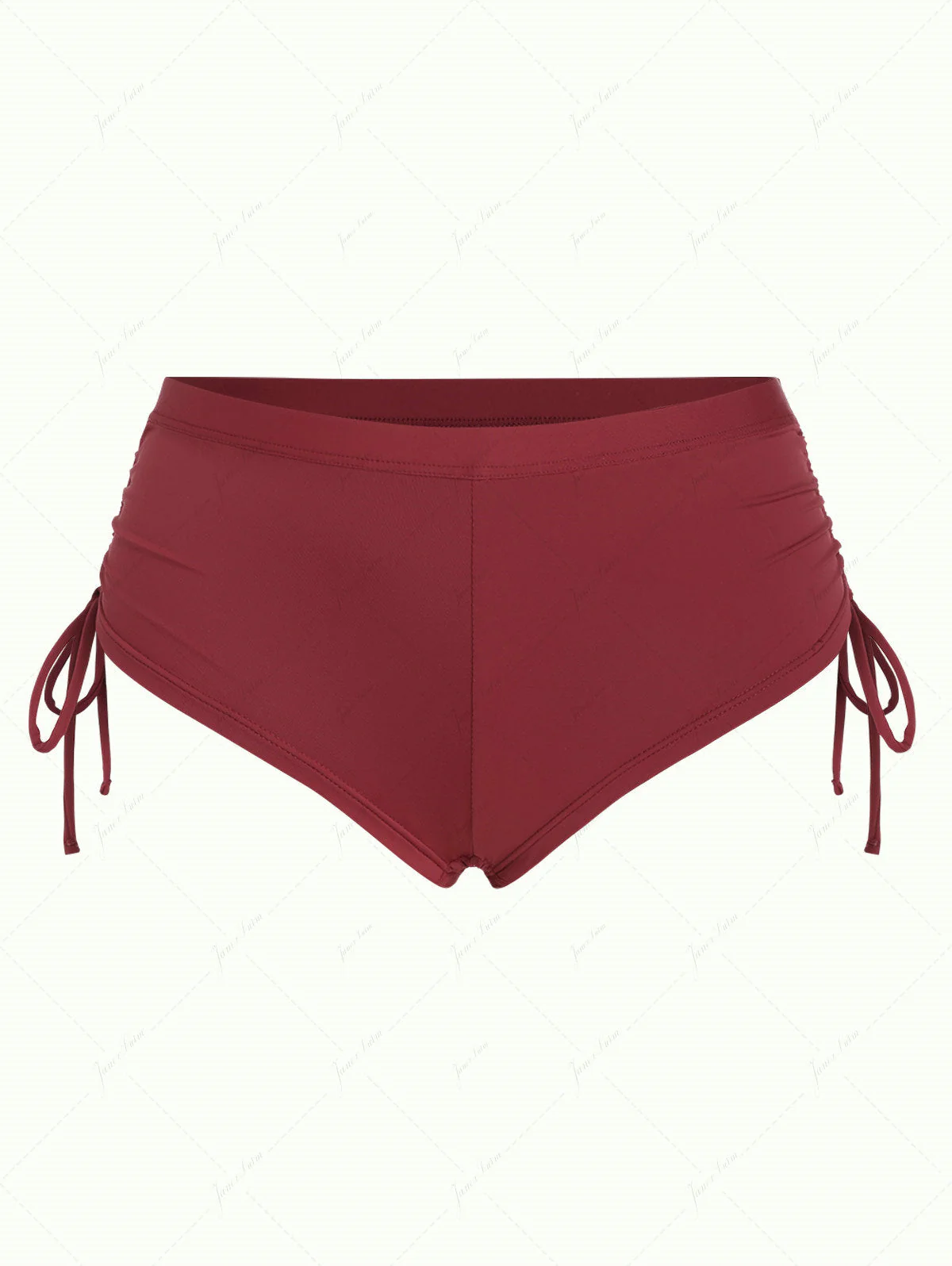 Rotweinfarbene, einfarbige Bikinihose mit seitlichem Raffverschluss, freche Badeshorts - Image 2