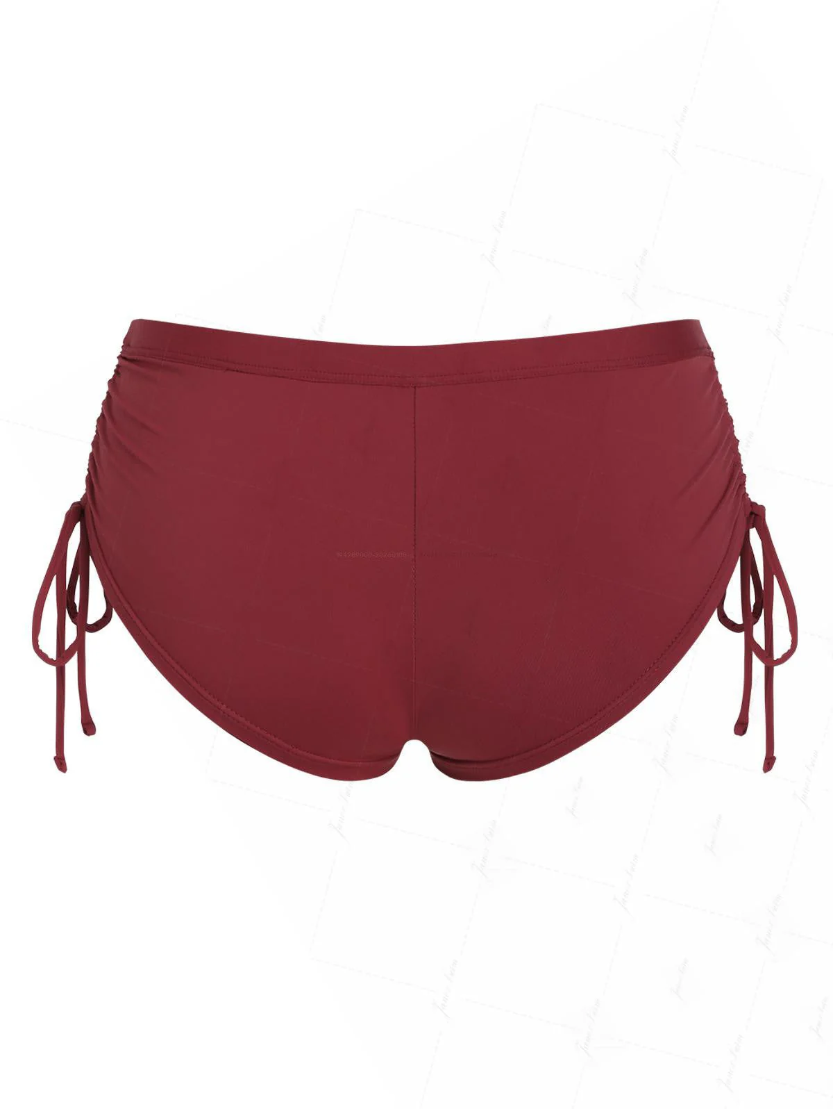 Rotweinfarbene, einfarbige Bikinihose mit seitlichem Raffverschluss, freche Badeshorts - Image 7