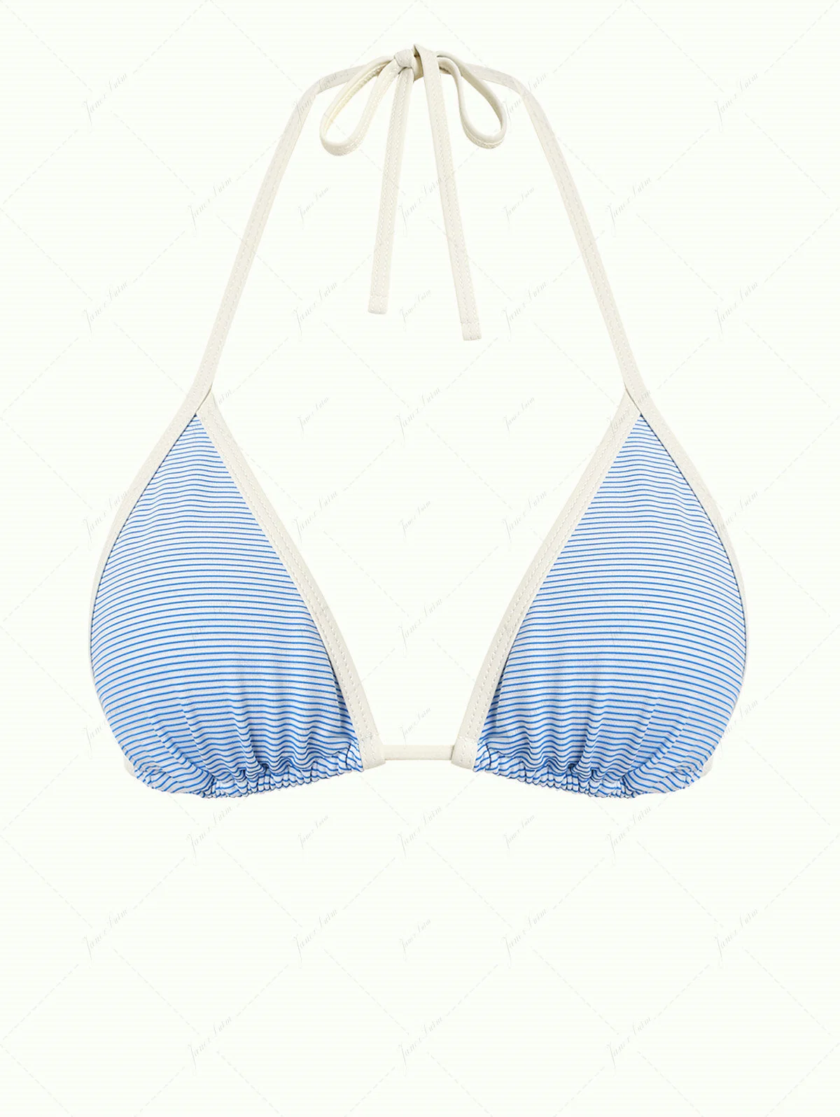 Hellblau gestreiftes Neckholder-Triangel-Bikini-Oberteil mit kontrastierender Einfassung - Image 2