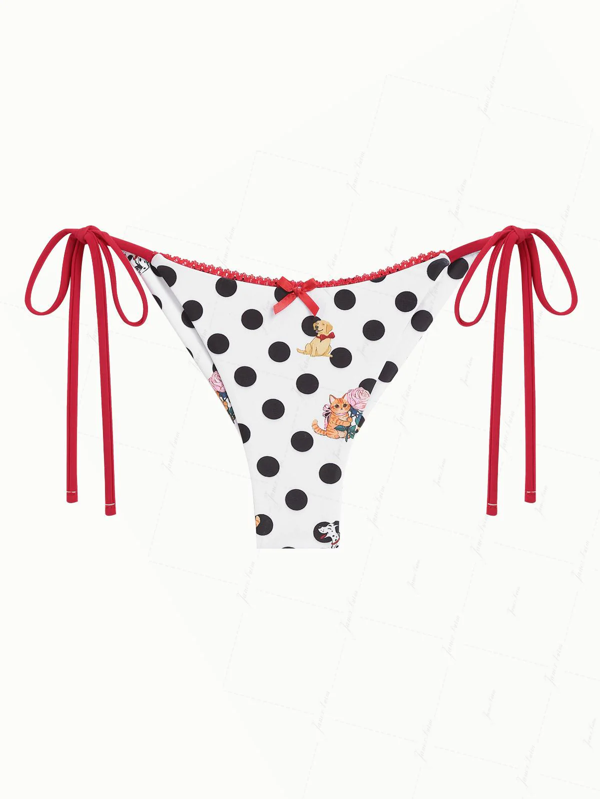 Weißer Bikini-Slip mit Tiermuster und weißen Punkten, frechem String-Schnitt im brasilianischen Stil