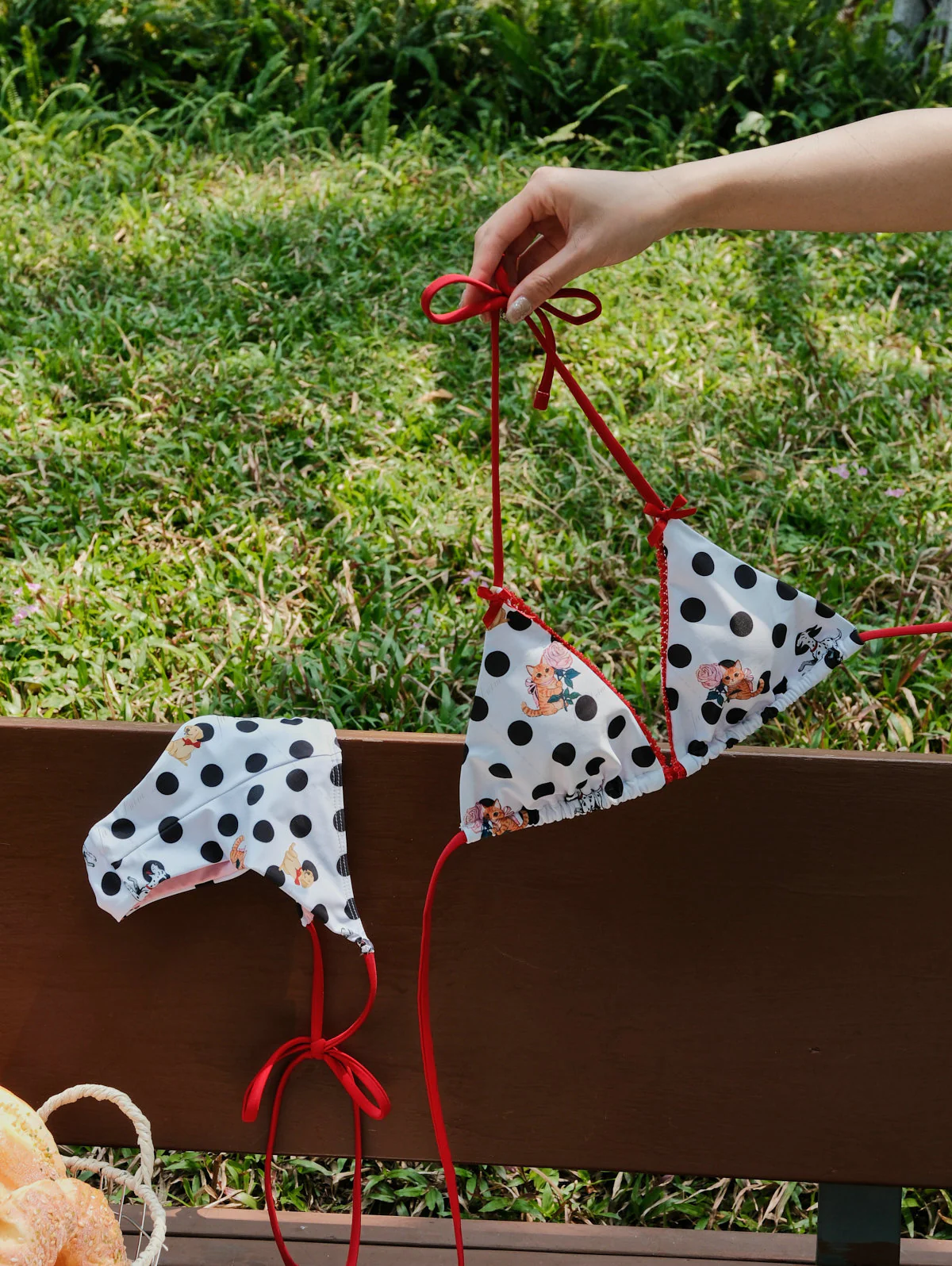 White Polka Dot Animal Print Triangle Top & Cheeky Brazilian Bottom Bikini Set