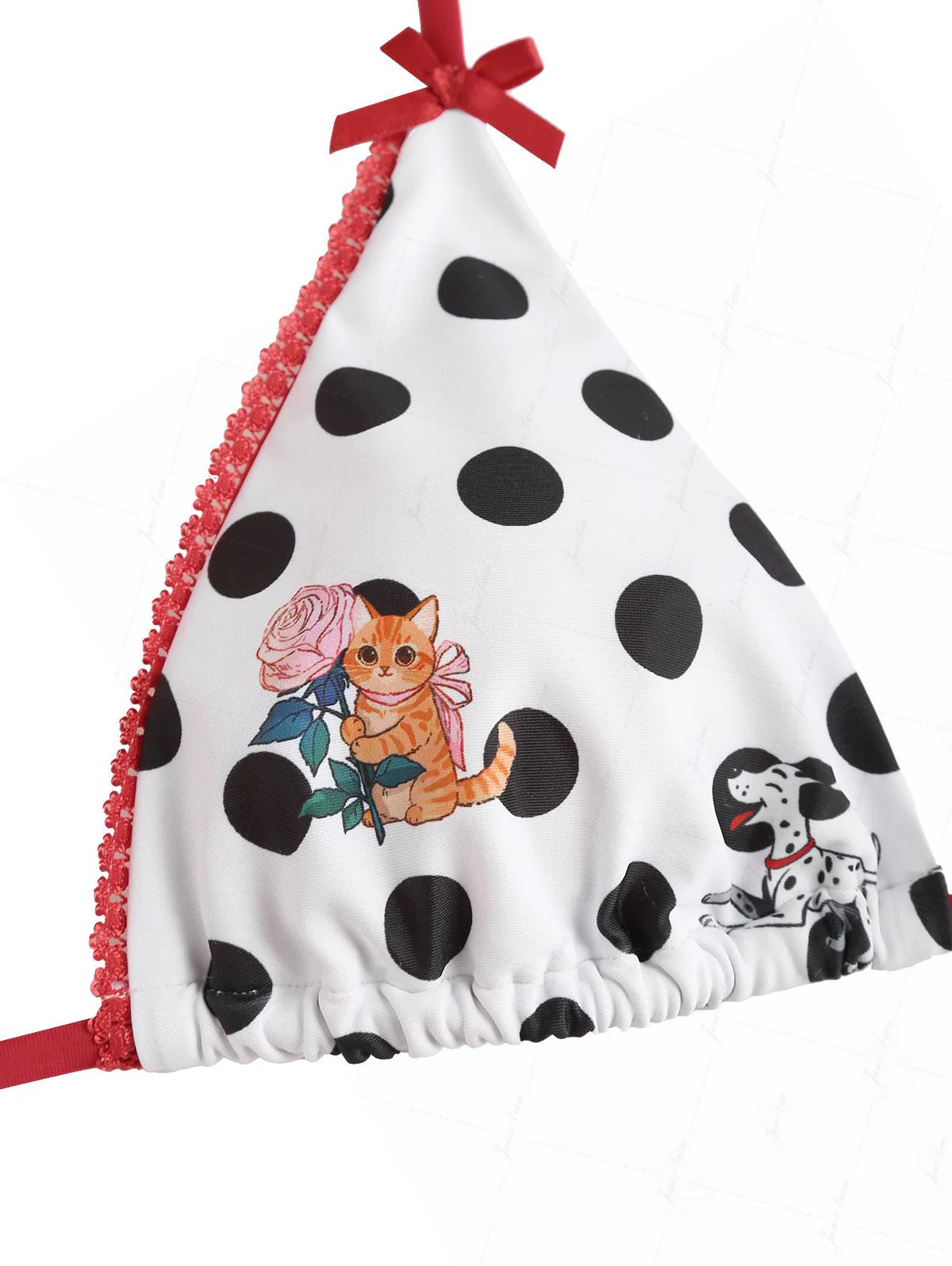 White Polka Dot Animal Print Triangle Top & Cheeky Brazilian Bottom Bikini Set - Image 7