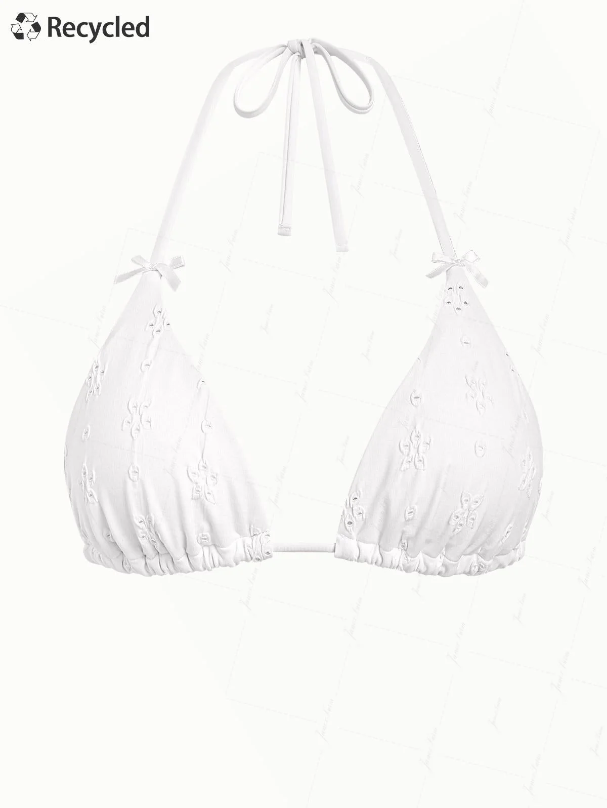 Weißes Bikini-Oberteil aus recyceltem Jacquard-Stoff mit Schleife, Neckholder und Triangel-Design - Image 2