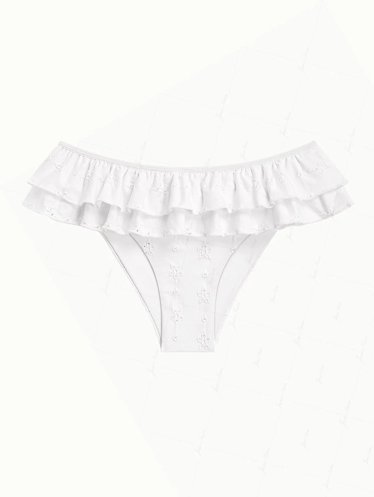 Bikinihose aus weißem, recyceltem Jacquard-Stoff mit Lagenrüschen - Image 2