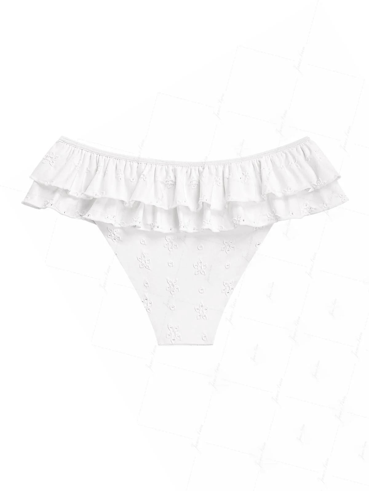 Bikinihose aus weißem, recyceltem Jacquard-Stoff mit Lagenrüschen - Image 3