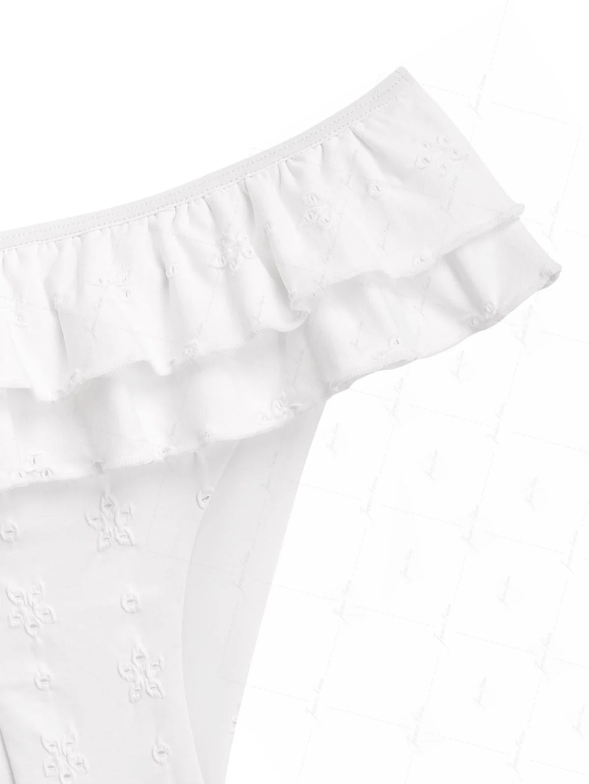 Bikinihose aus weißem, recyceltem Jacquard-Stoff mit Lagenrüschen - Image 4