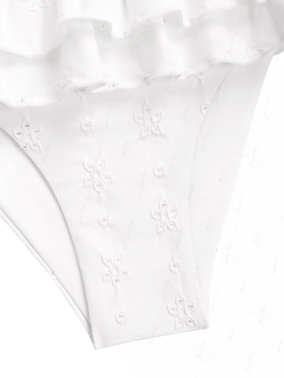 Bikinihose aus weißem, recyceltem Jacquard-Stoff mit Lagenrüschen - Image 5