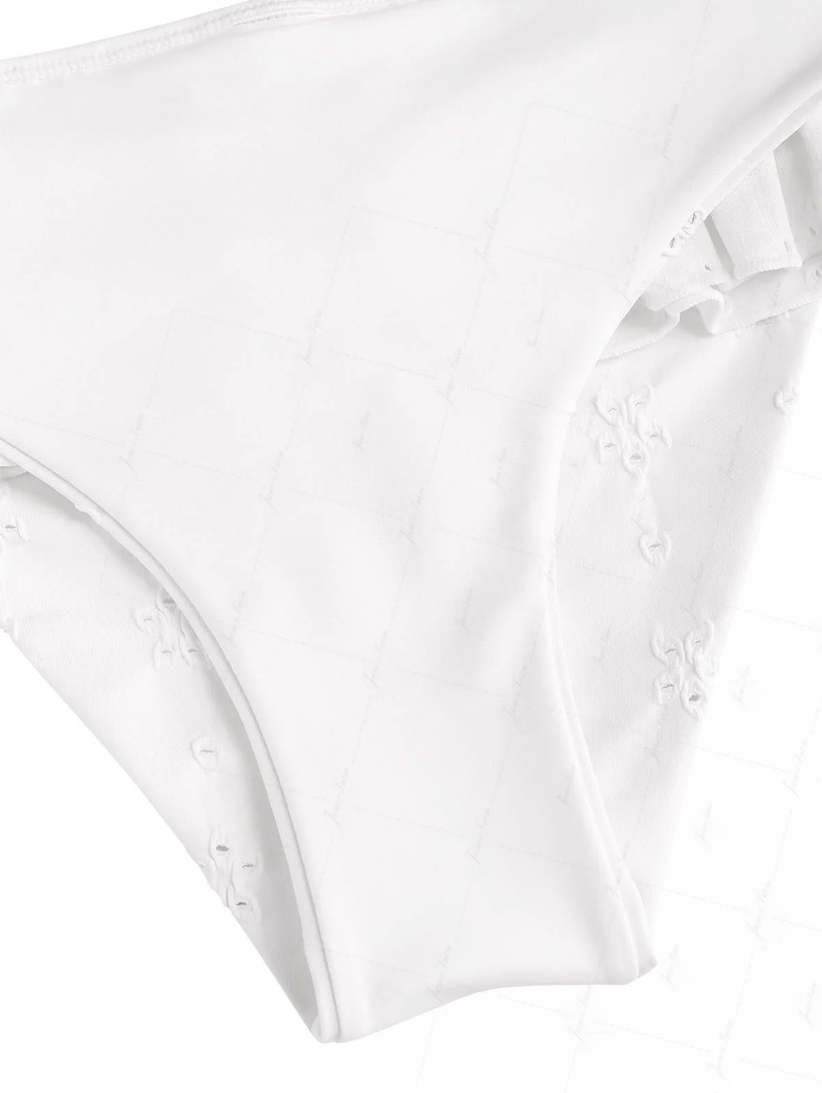Bikinihose aus weißem, recyceltem Jacquard-Stoff mit Lagenrüschen - Image 6