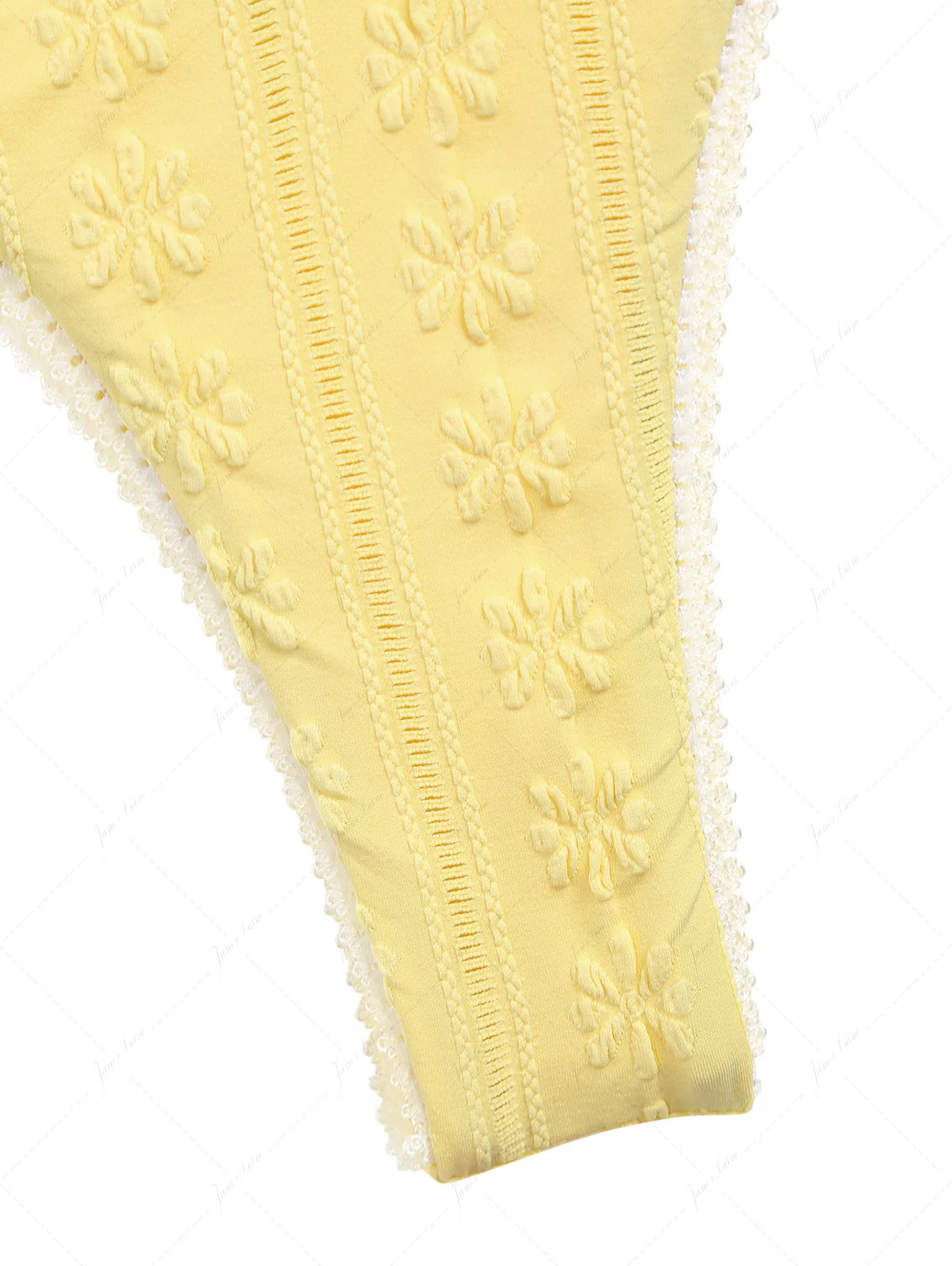 Yellow Jacquard Textured Lace Bowknot Underwire Bikini Set - Image 9