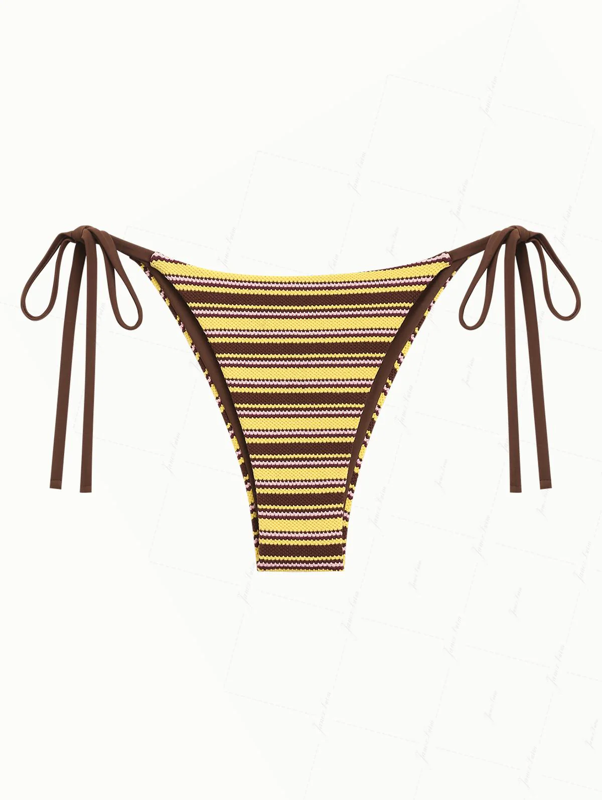 Yellow Knit Striped Textured Tie Side String Bikini Bottom