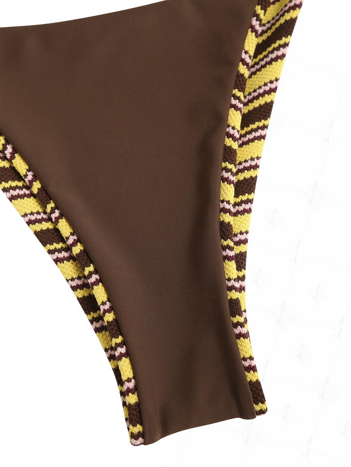 Yellow Knit Striped Textured Triangle Push Up Bikini Set - Image 8