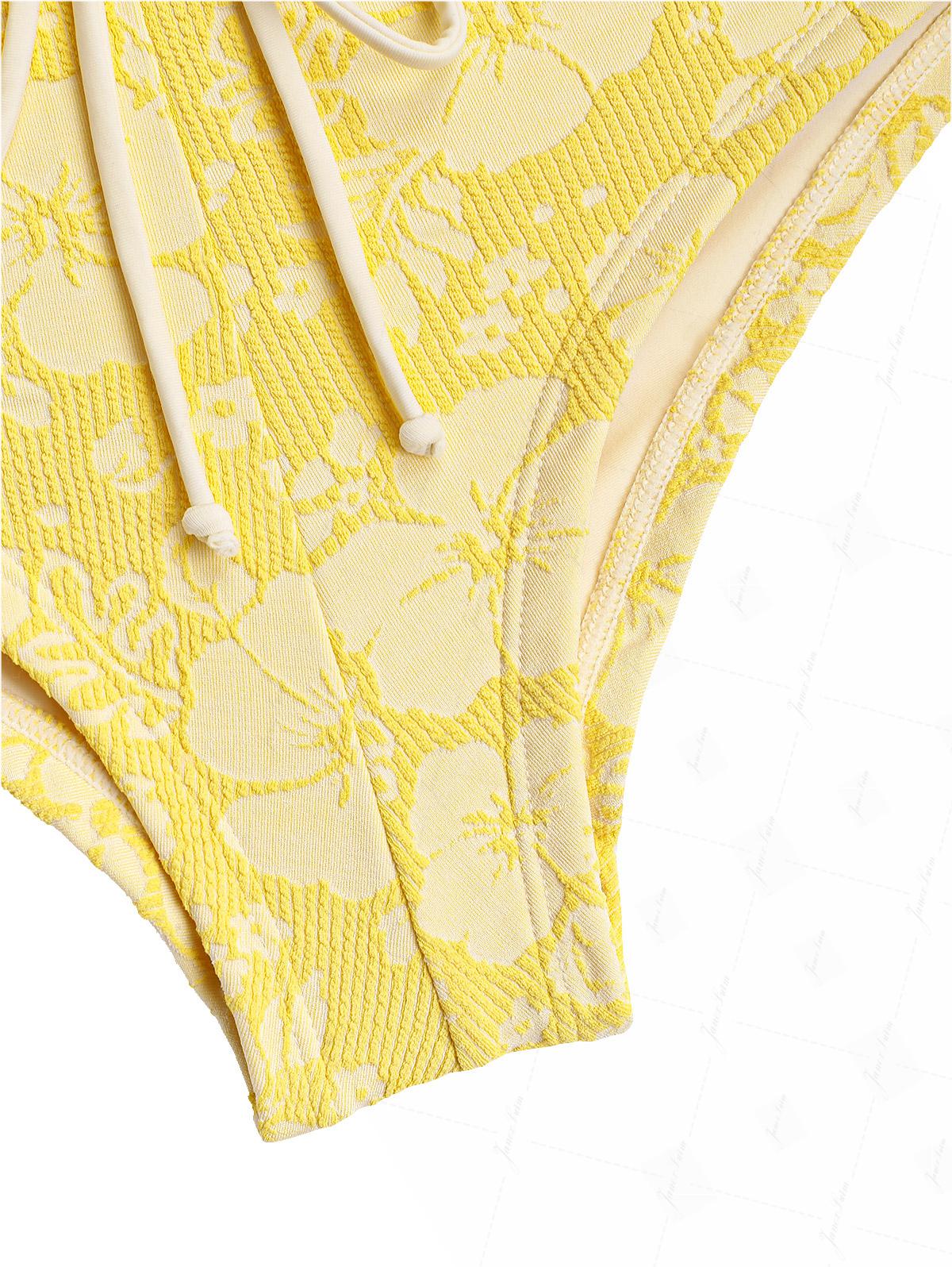 Janex Yellow Recycled Fabric Jacquard Halter Triangle Push Up Bikini Set - Image 11