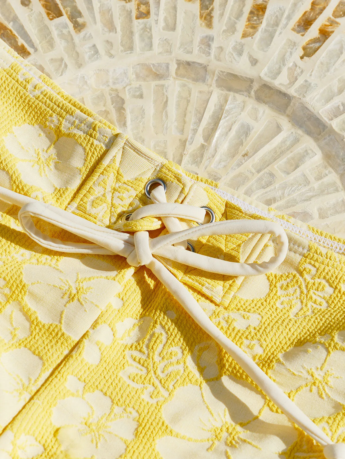 Janex Yellow Recycled Fabric Jacquard Halter Triangle Push Up Bikini Set - Image 4