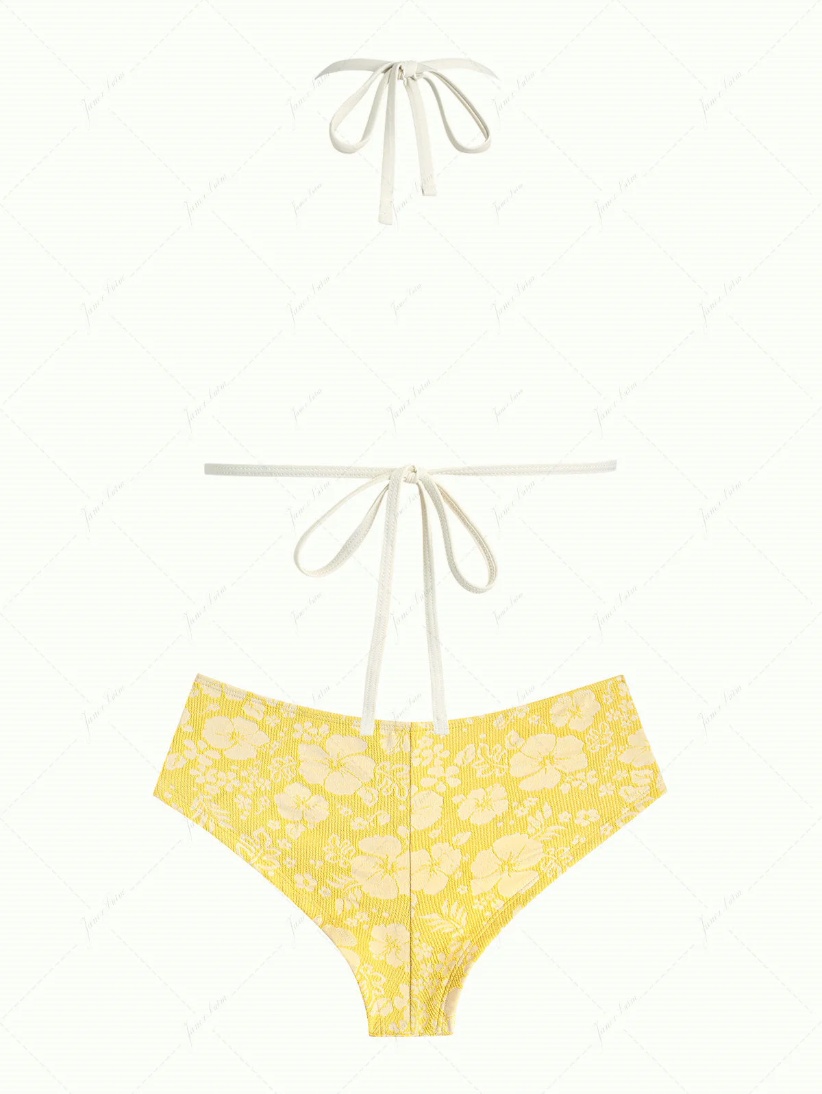 Janex Yellow Recycled Fabric Jacquard Halter Triangle Push Up Bikini Set - Image 7