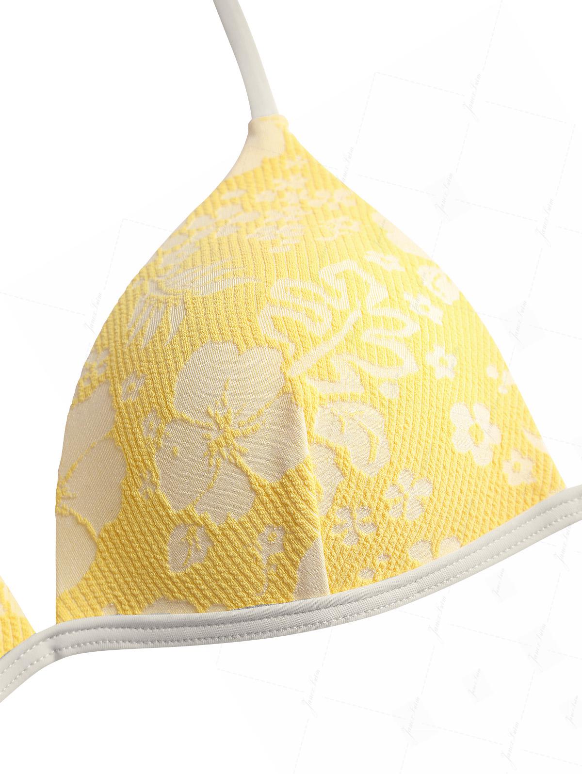 Gelbes Bikini-Set aus recyceltem Jacquard-Stoff: Push-up-Oberteil und freches brasilianisches Höschen - Image 3