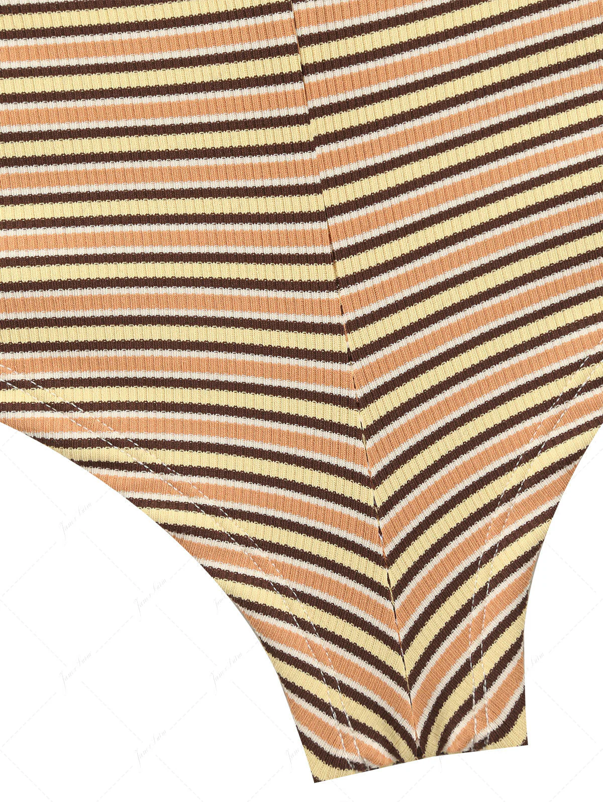 Yellow Ribbed Knit Striped Triangle Push Up Top & Cheeky Boyshorts Bikini Set - Image 6