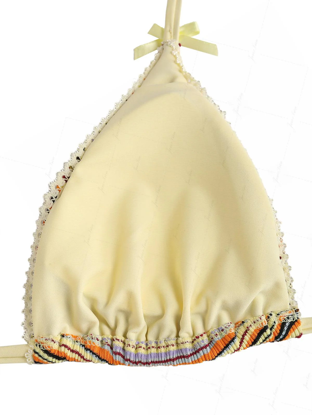 Gelbes, geripptes, gestreiftes Triangel-Bikini-Set mit Schleife und frechem Schnitt - Image 4