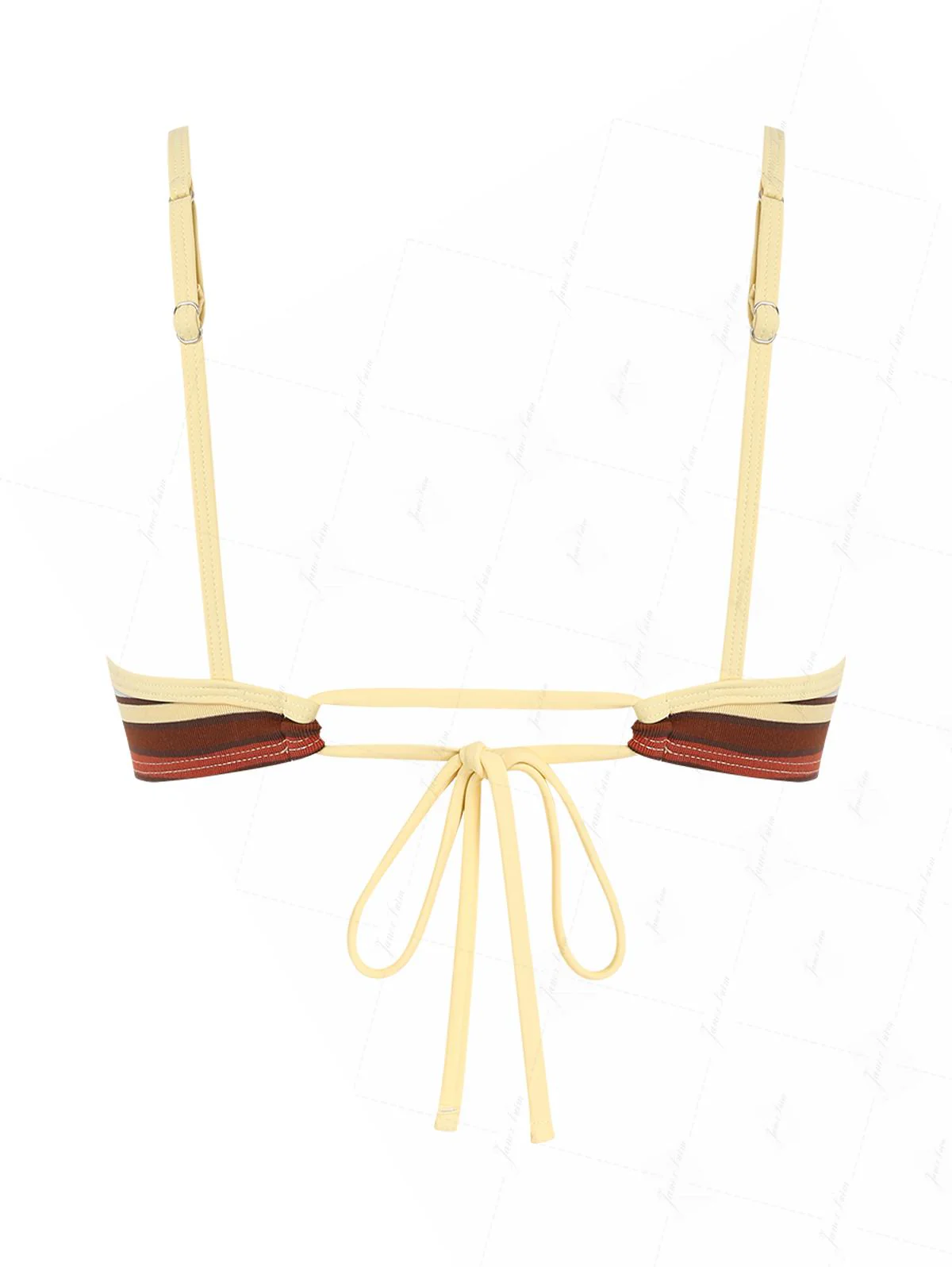 Yellow Striped Bowknot Contrast Binding Tank Style Bikini Top - Image 2