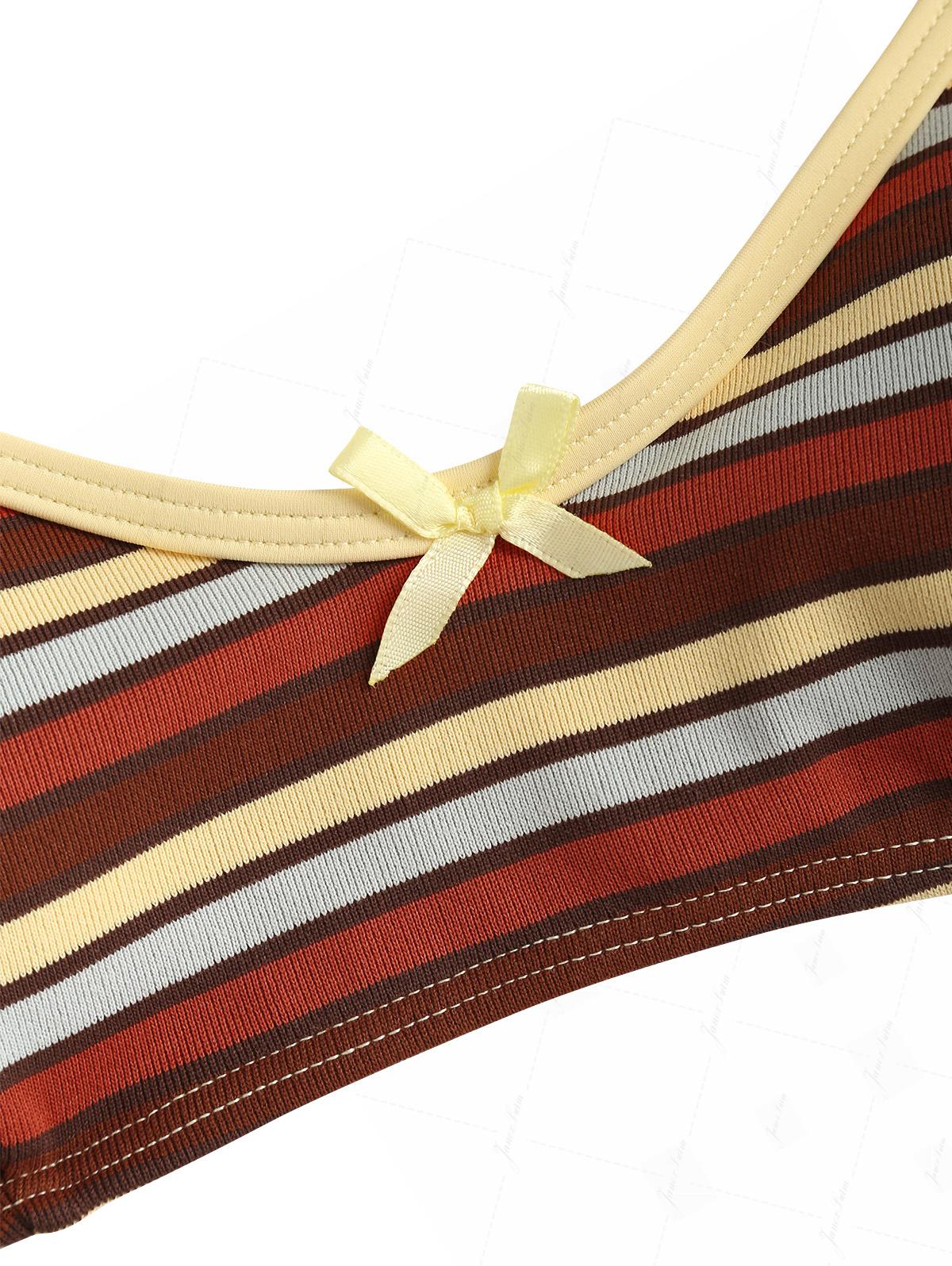 Yellow Striped Bowknot Contrast Binding Tank Style Bikini Top - Image 3