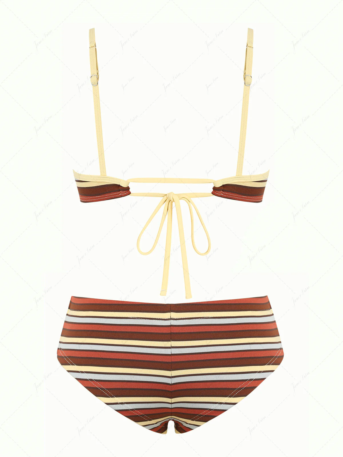 Yellow Striped Bowknot Tank Style Cheeky Boyshorts Bikini Set - Image 2